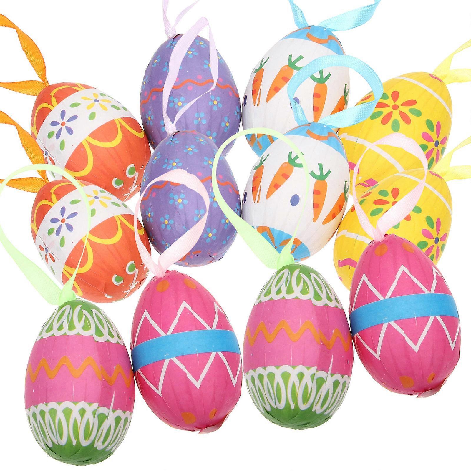 Hanging Egg Ornament Easter Eggs Decorative Spring Ornaments For Tree 6x4cm 12Pcs