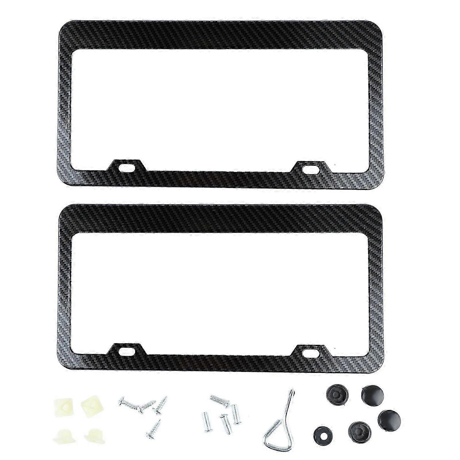 2Pcs Carbon Fiber License Plate Frames - Rustproof Universal Car Plate Holder for Automobiles
