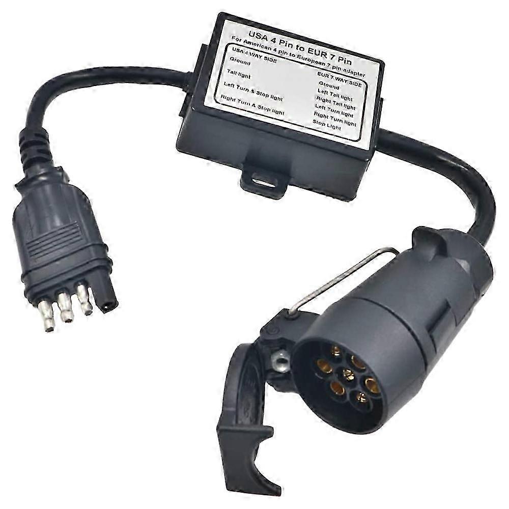 US To Europe Trailer Light Converter 4 Way Flat Socket (American Vehicle) To 7 Way Round Socket (Eu