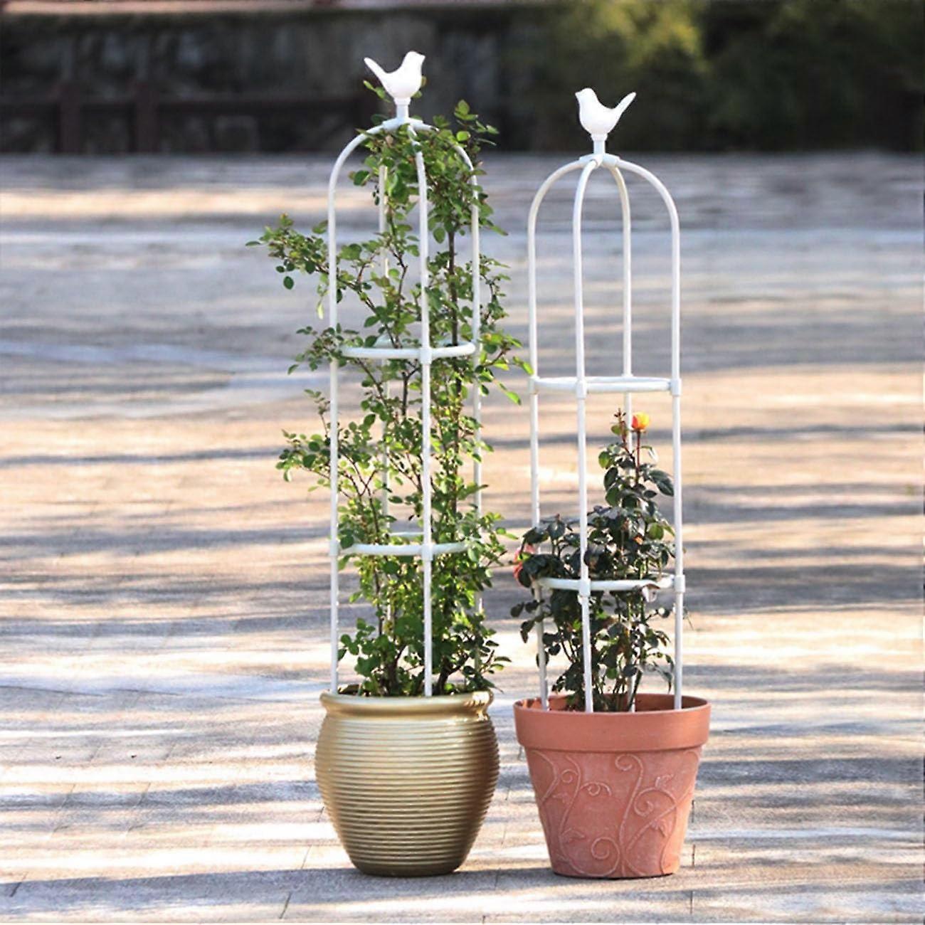 Rose Trellis Obelisk Garden Trellis for Climbing Plants, Metal Support for Jasmine and Clematis, White 20x65cm