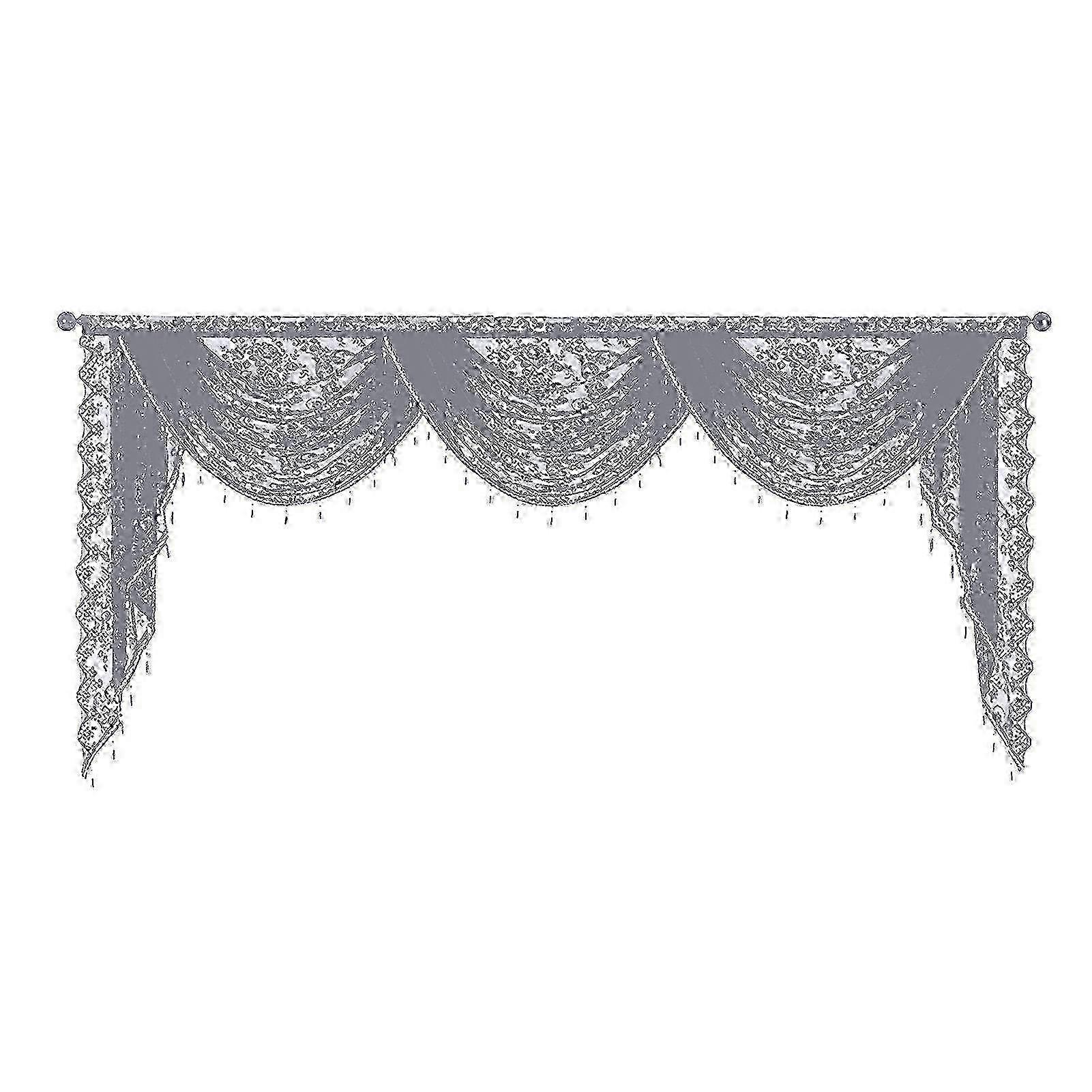 Lightweight Black Beaded Lace Waterfall Valance for Small Windows - Semi Sheer and Easy to Install