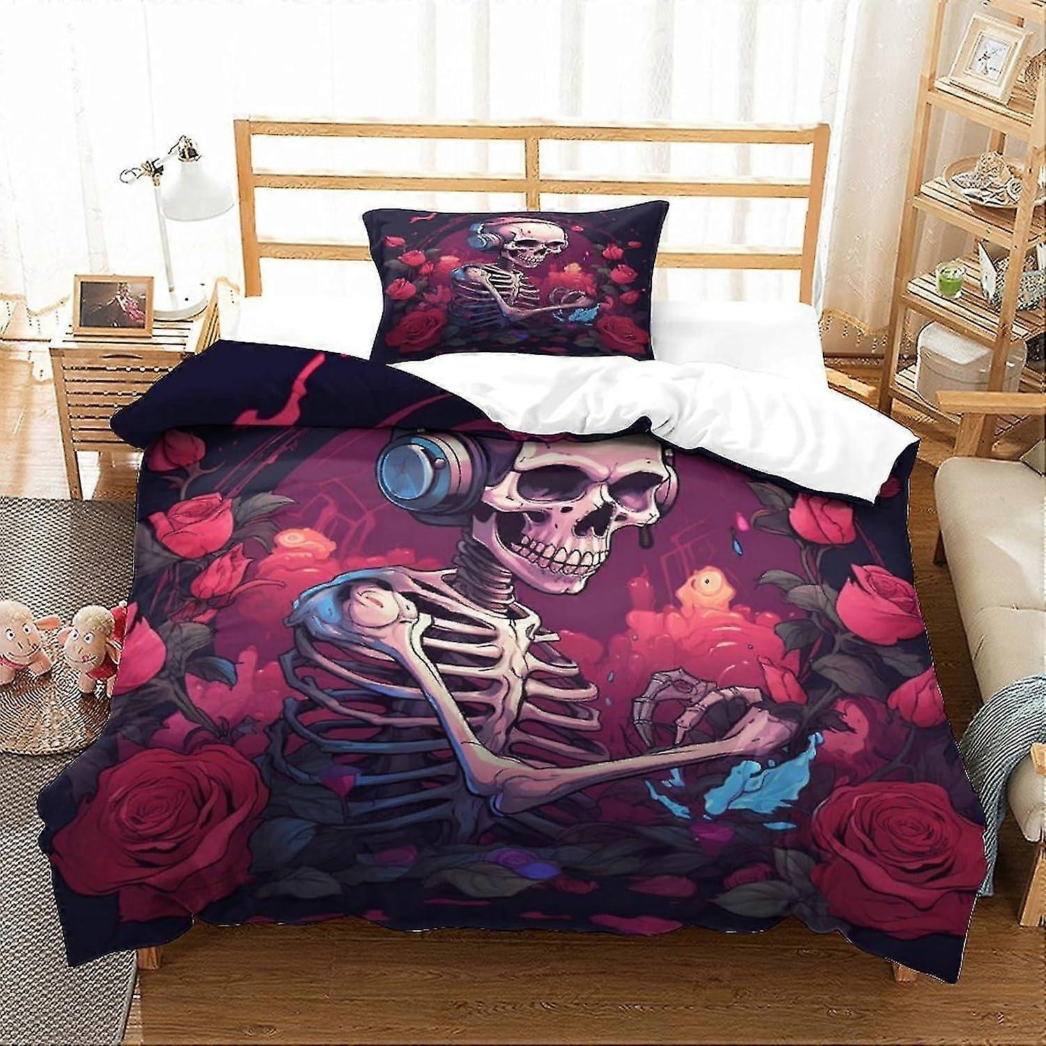 Human Skeleton Bedding Duvet Cover Set with Game Controller 3D Print for Adults and Kids Single Size