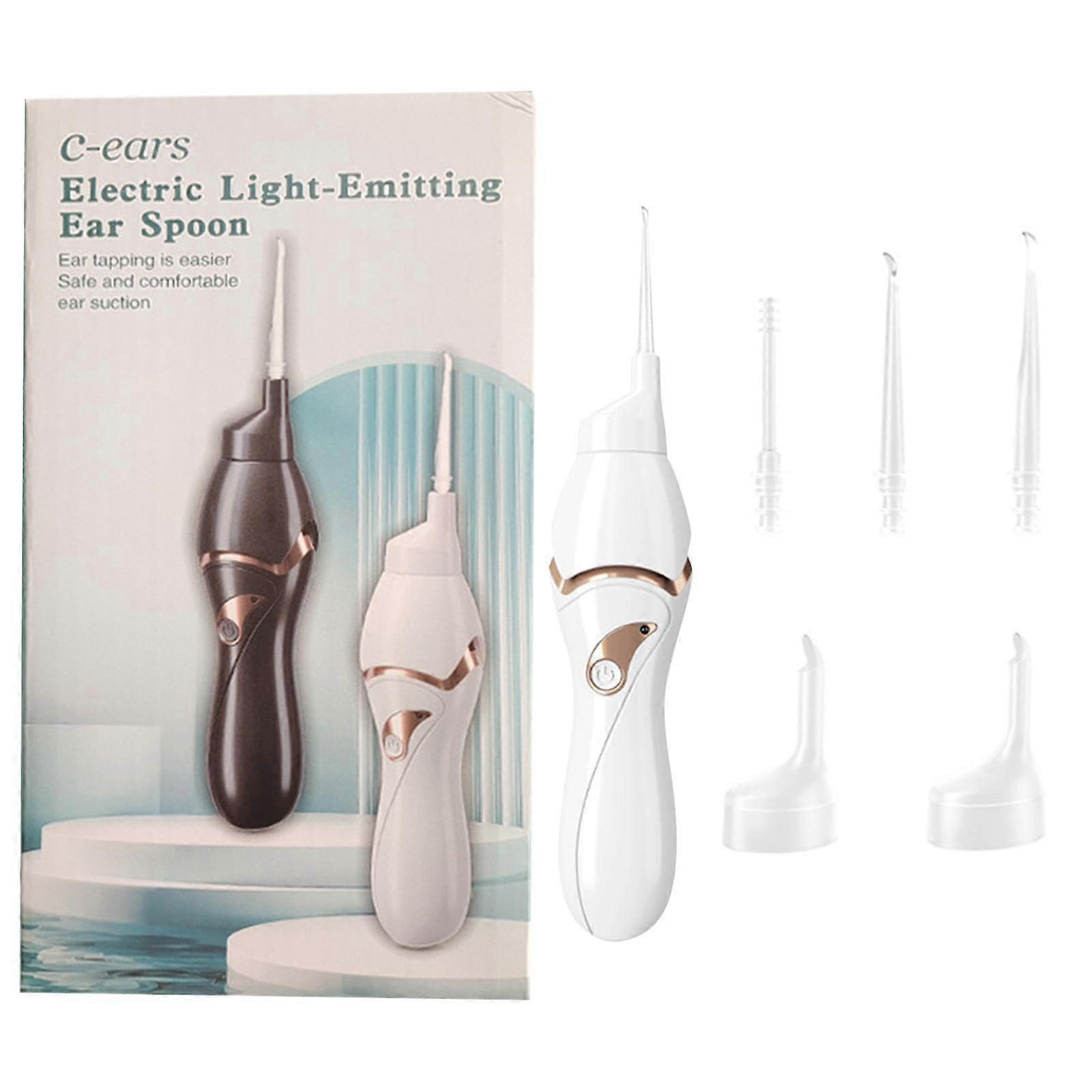 Electric ear picker for electric ears, illuminated – portable electric cleaning tool, low noise, glowing spoon set for kids and adults, white