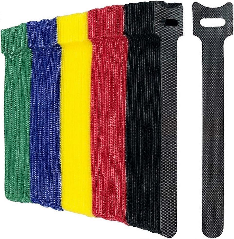 Pack of 100 Multicolor Cable Ties Strap Reusable Scratch Cable Tie Tape with Hook and Loop