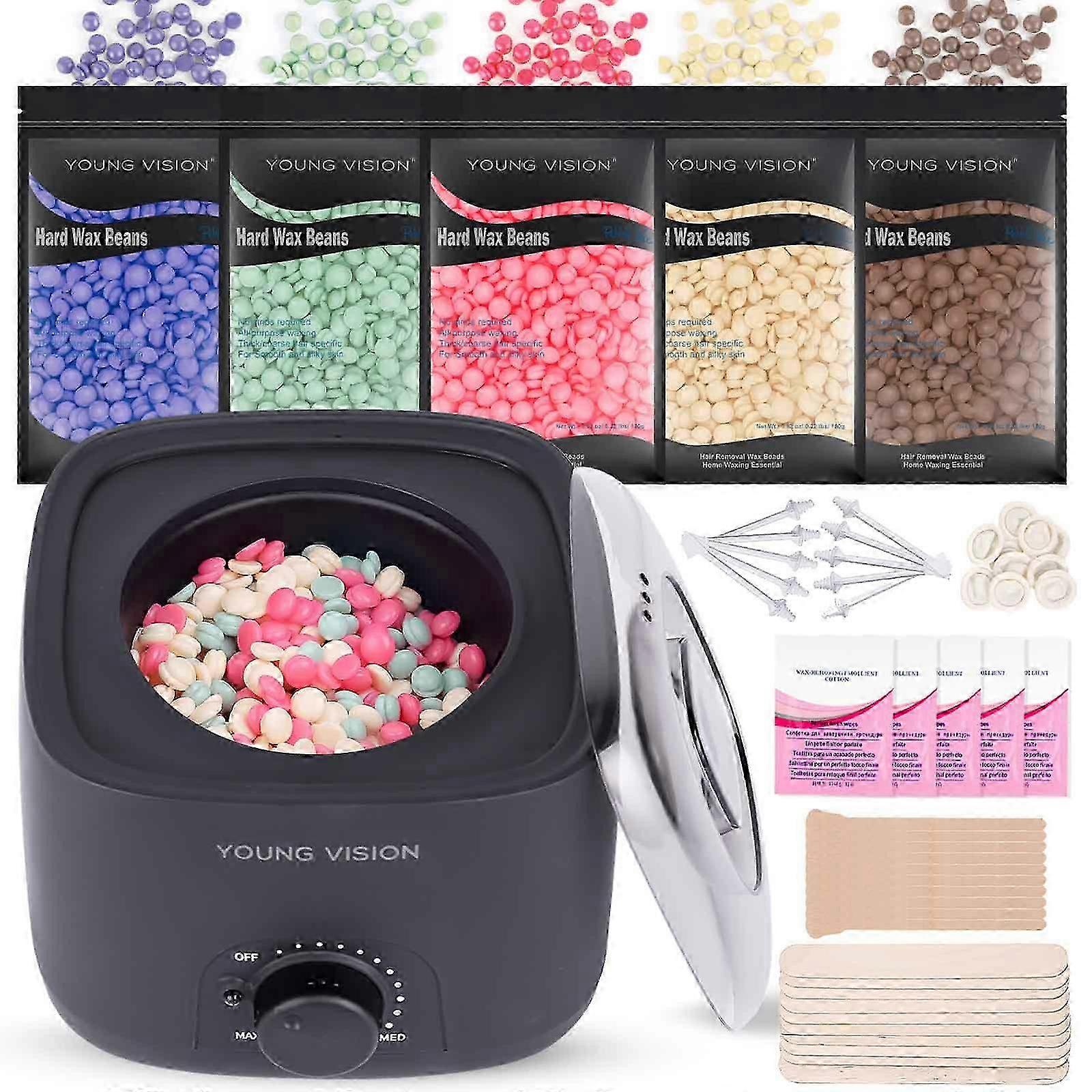2025 Waxing Set, Waxing Hair Removal Waxing Warmer Waxing Machine At Home With 5 Packs Of Wax Beans, 10 Nose Hair Sticks And 20 Wooden Spatulas, 7-pie