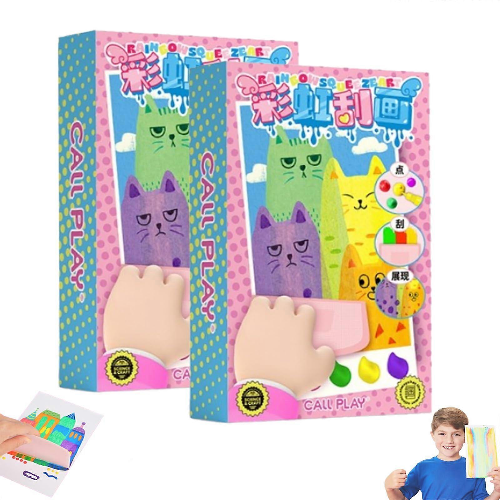 Squeegee Art Kids Paint Kit, DIY Rainbow Scratch Art, Rainbow Scratch Art for Kids (2 Pieces)
