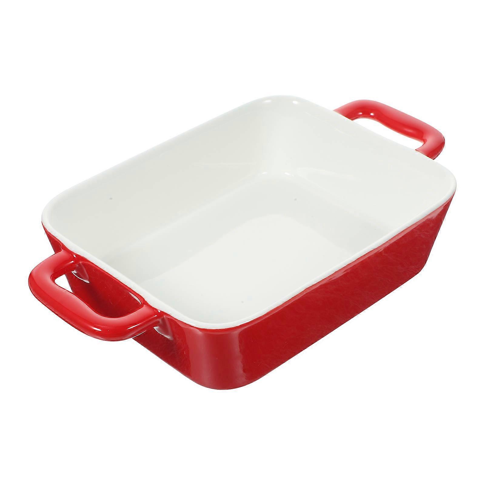 Deep Cooking Baking Dish Small Baking Tray High Temperature Resistant Red With White Interior 1Set