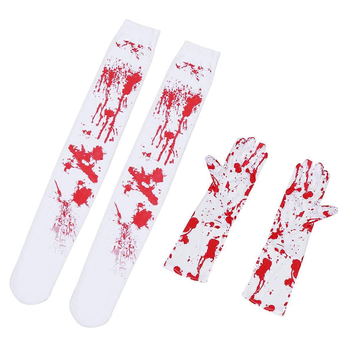 Halloween Blood Print Socks and Gloves Set – Spooky Party Decoration, Comfortable Spandex, Unique Themed Design for Costume Events