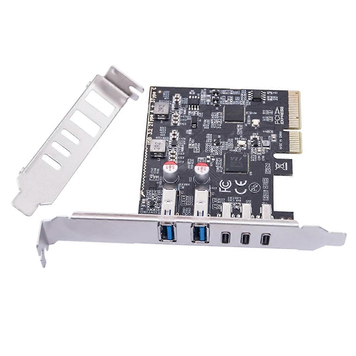 USB PCIE Card 2Port USB3.2 GEN2 USB-A + 3Port Type C 10Gbps Expansion Card PCI-E X4 USB HUB Adapter for Desktop