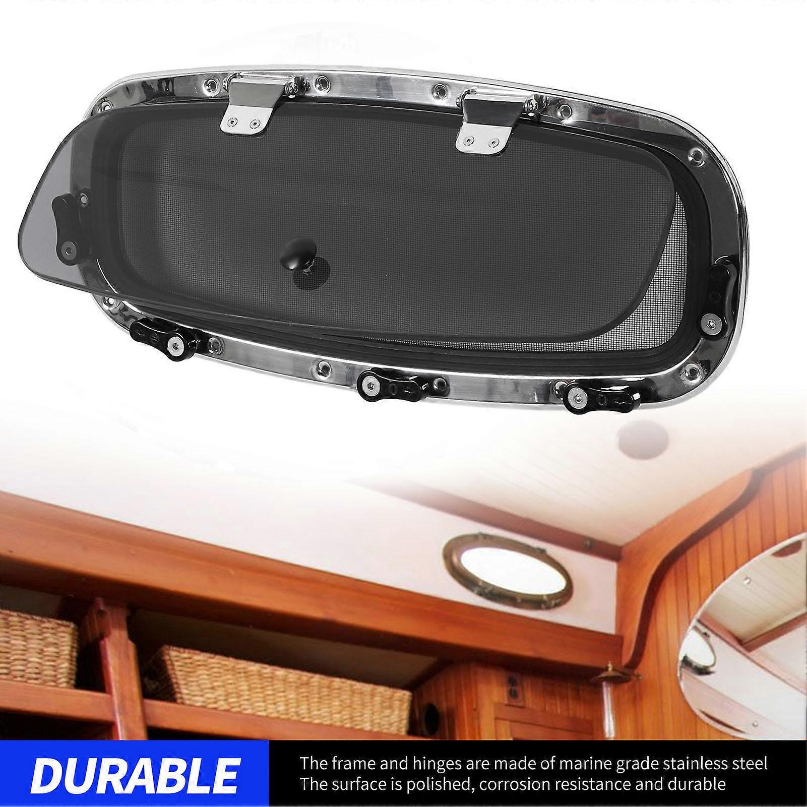 Boat Rectangle Opening Porthole with Switch Handle 23 X 10in Internal Opening UV Resistant Deck Hatch Window for Marine Yacht