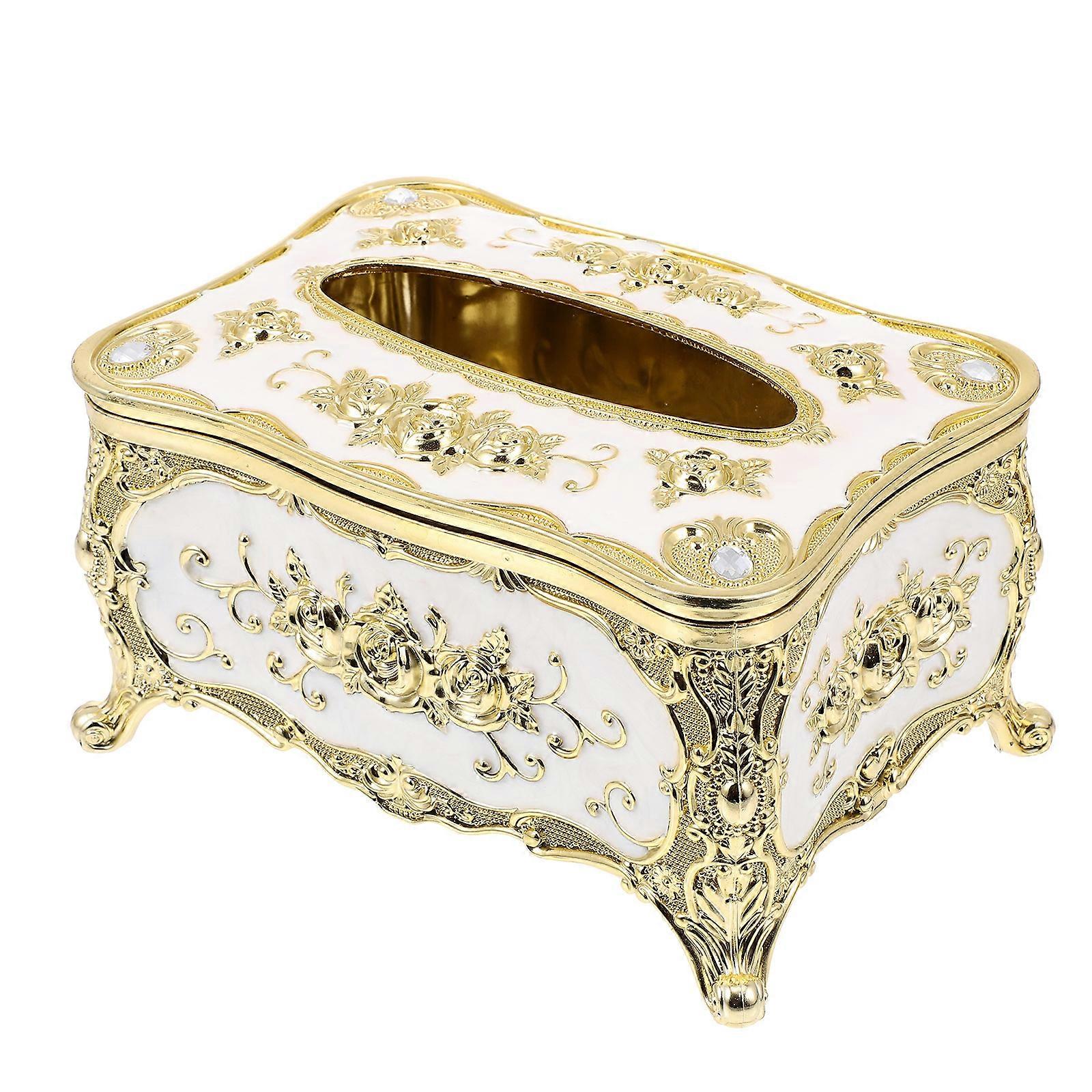 Desktop Tissue Box European Style For Home Use 18.5X12.5X10CM Golden Color 1Set