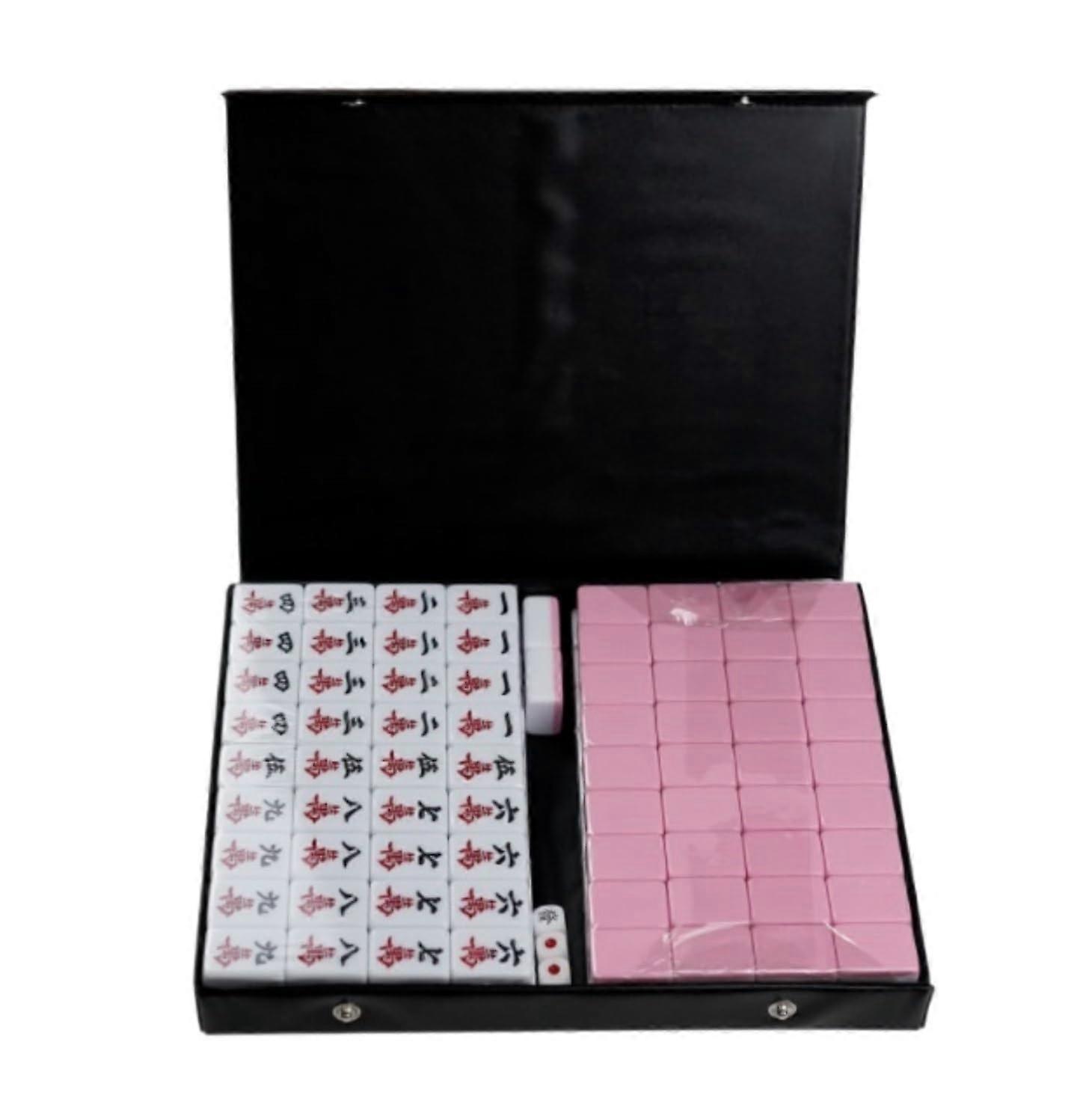 Chinese Mahjong Set, 144 Tiles, Portable with Storage Case (Pink) 30mm