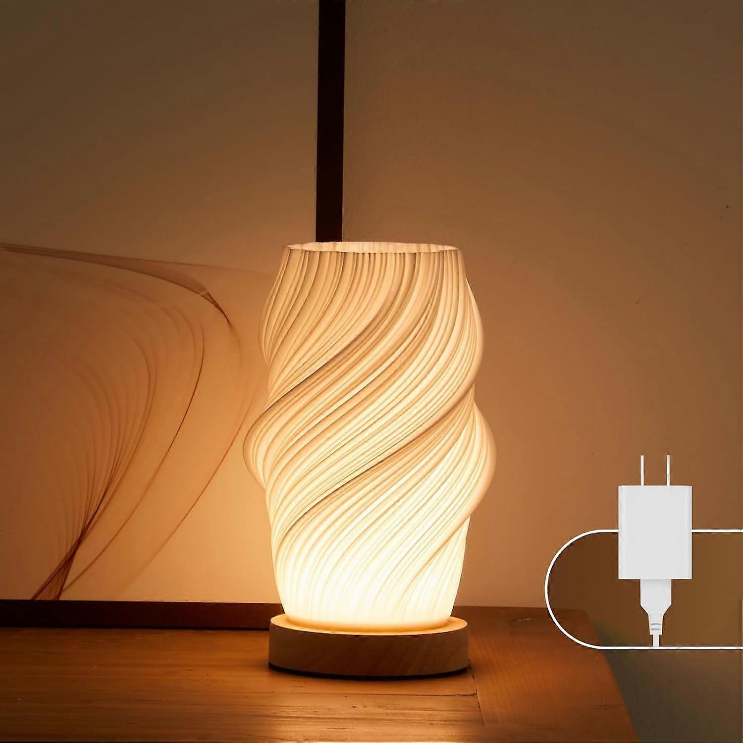 Lampe de chevet avec bouton de commande en bois Lampe de table pour chambre à coucher Lampe de chevet à intensité variable 12 voies avec abat-jour (blanc E, moyen)