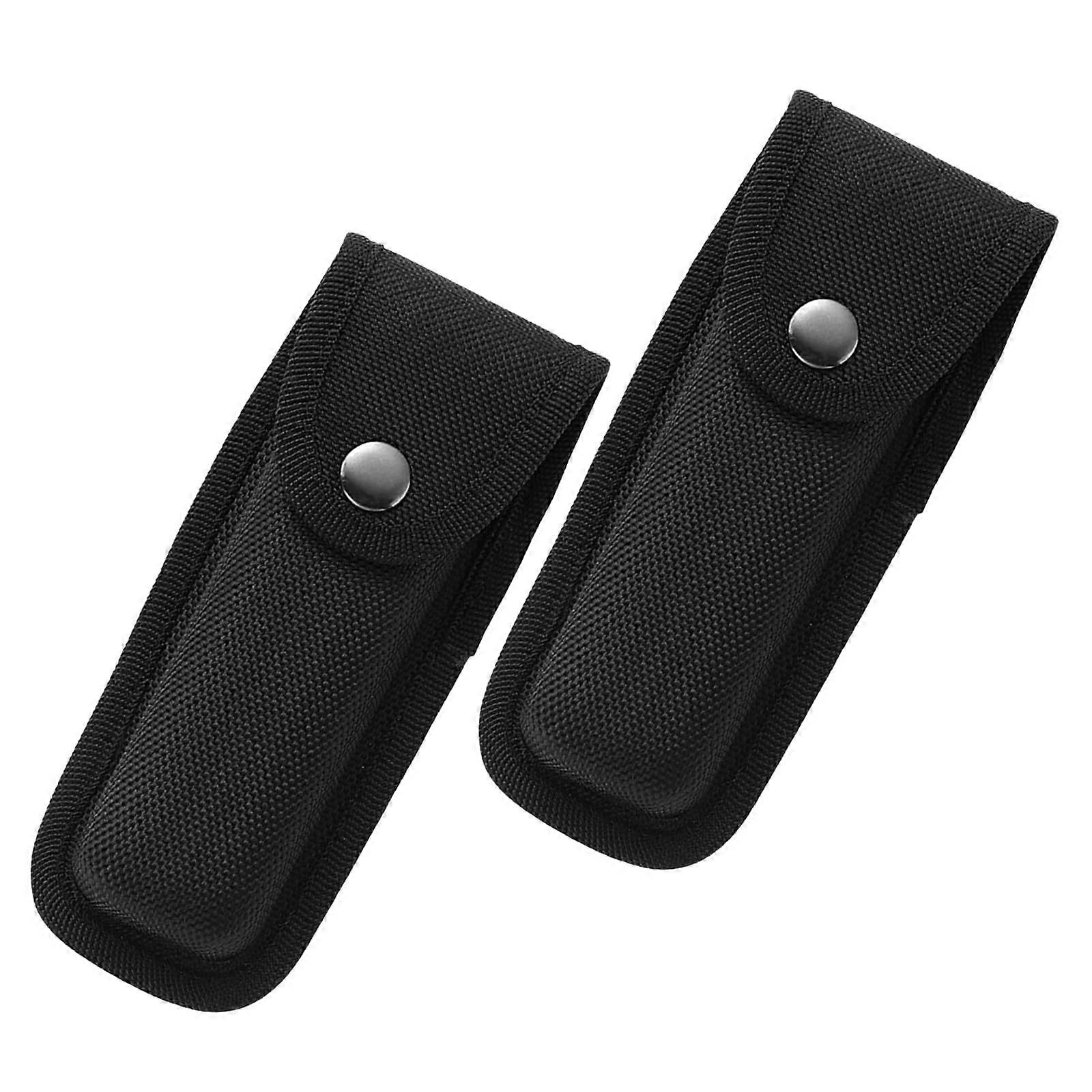 2 x folding knives, pocket knives, case belt, knife bag made of durable nylon, practical cutter knife with bag for belt, black