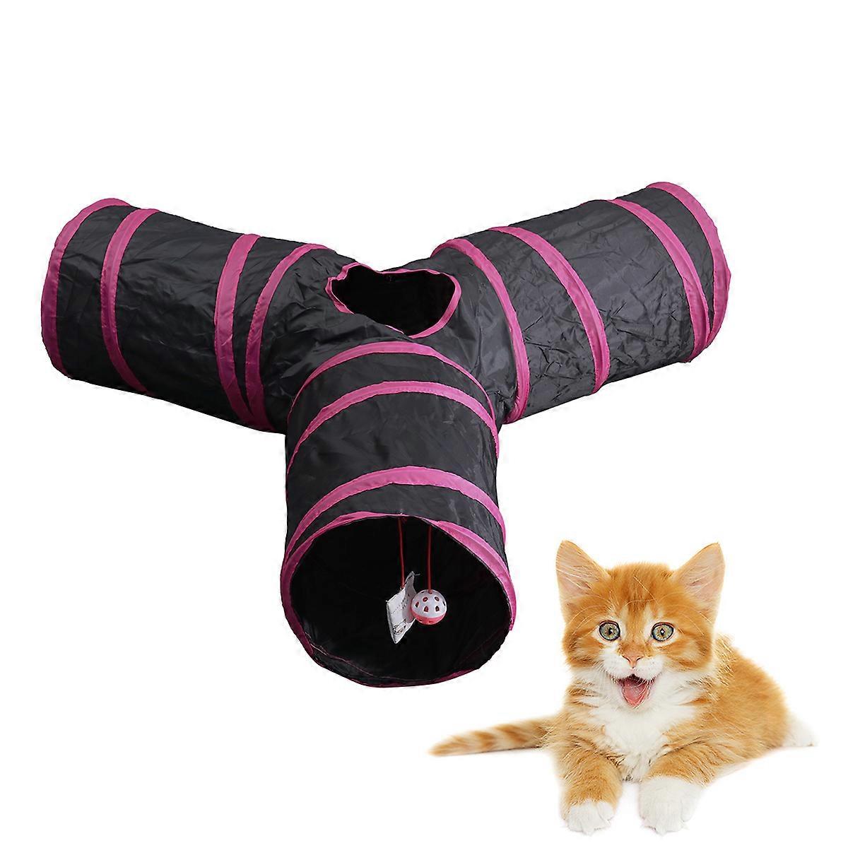 Interactive Cat Toys Foldable Pet Animal Tunnels Y Shape Outdoor Guinea Rose Red Polyester Playing Toy 1Pcs