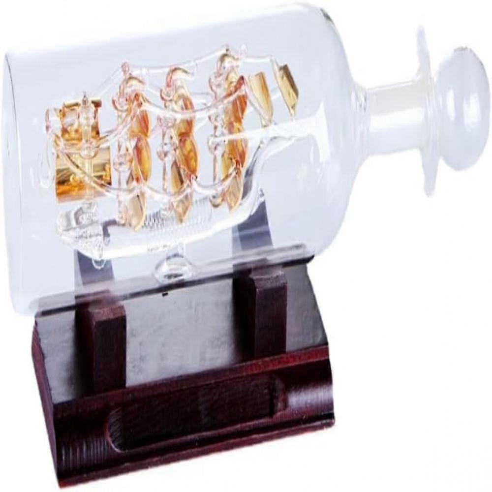 (الذهب) زجاجة الانجراف المراكب الشراعية مع قاعدة خشبية 3D زخرفية زجاجية زخرفية السفينة في زجاجة نبيذ 24 * 10.2 سم جديد