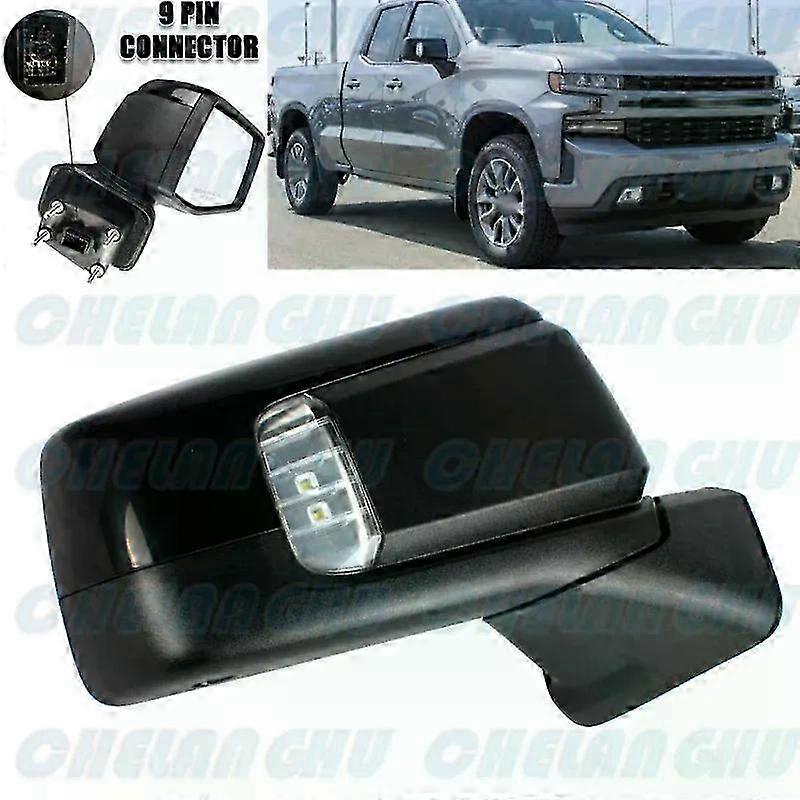 Power Adjust Right Side Mirror Assembly Compatible with Chevrolet Silverado 1500 2019-2023 US Version - 9-Pin Black Painted Design