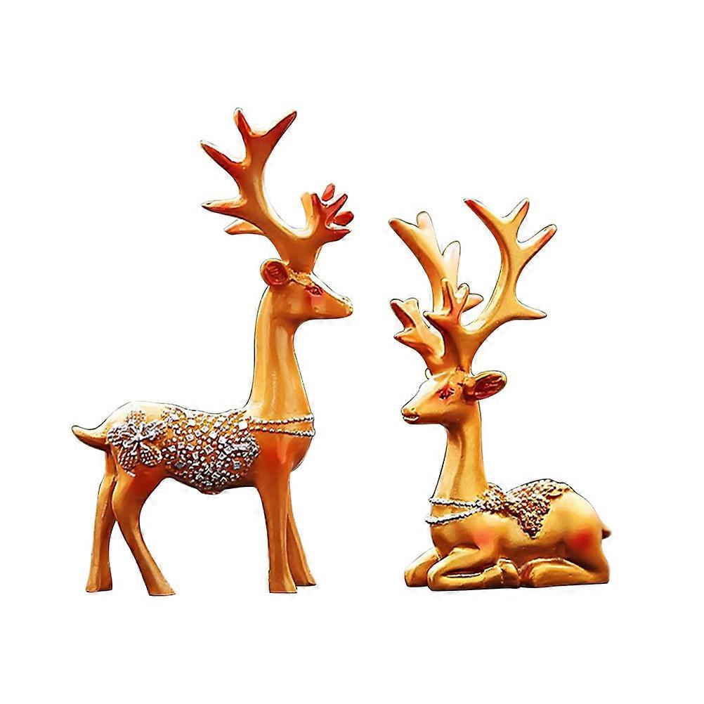 Golden Deer Figurine Home Decor Car Accessory Resin Deer Design 6.5x11.2cm 1Pair