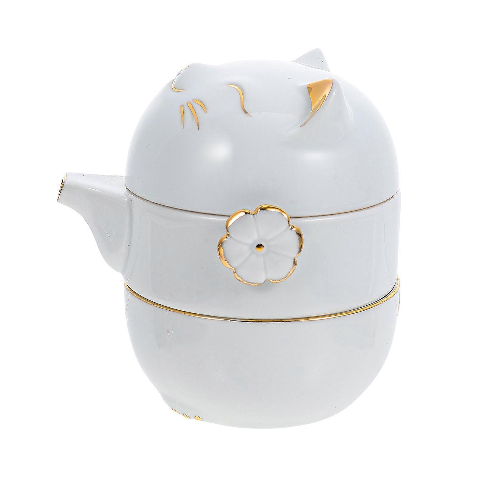 Fortune Cat Teapot Set Ceramic Material Portable Home Office 10x8x7cm 1Set
