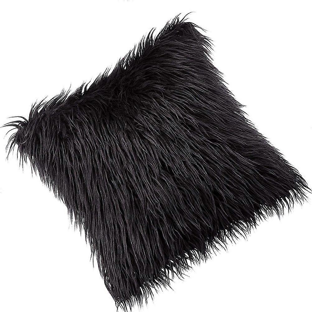 Fluffy Plush Pillow Cover for Home Use Black Comfortable and 45x45CM