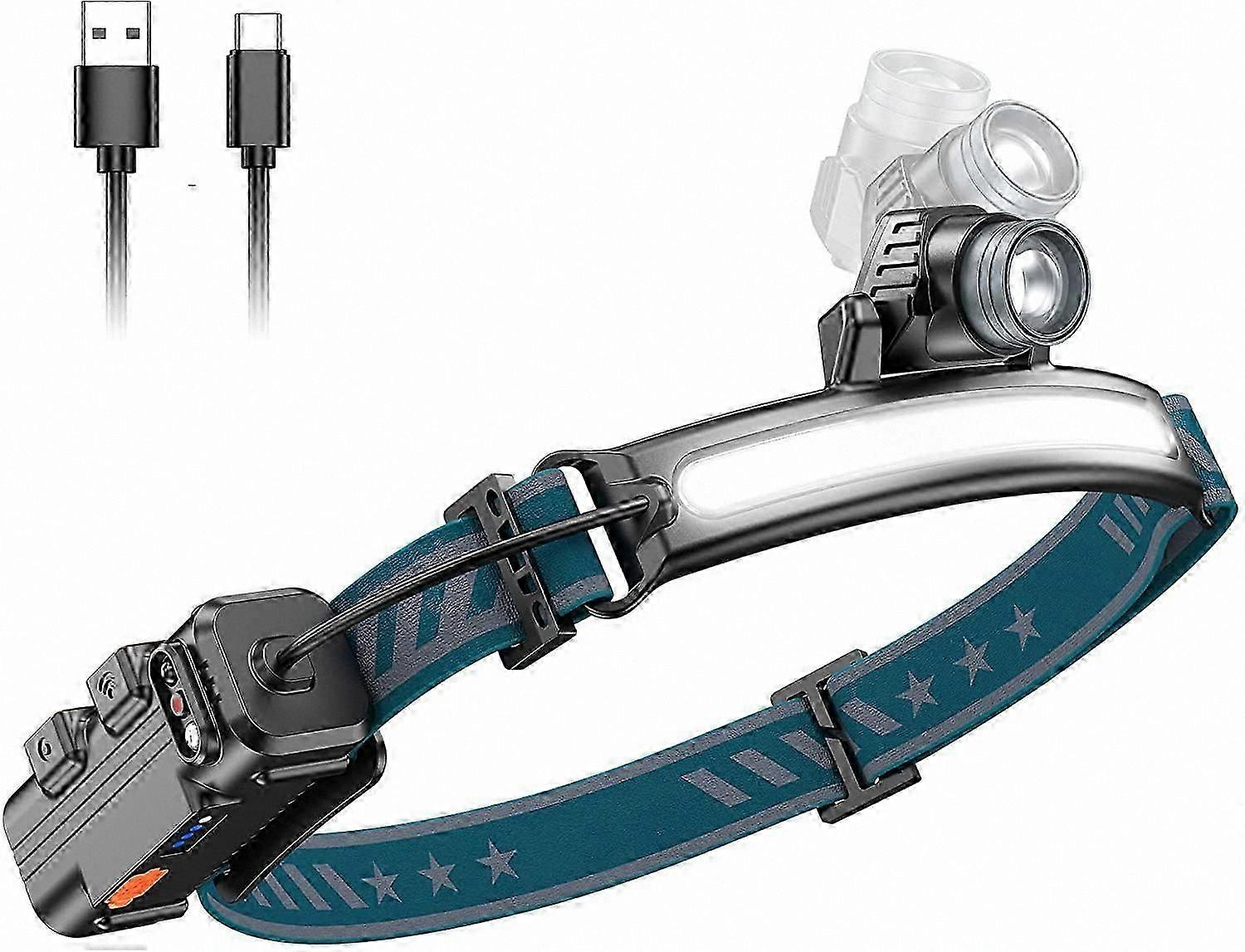 LED Headlamp with Sensor Mode, USB Rechargeable Waterproof Torch for Camping and Outdoor Activities