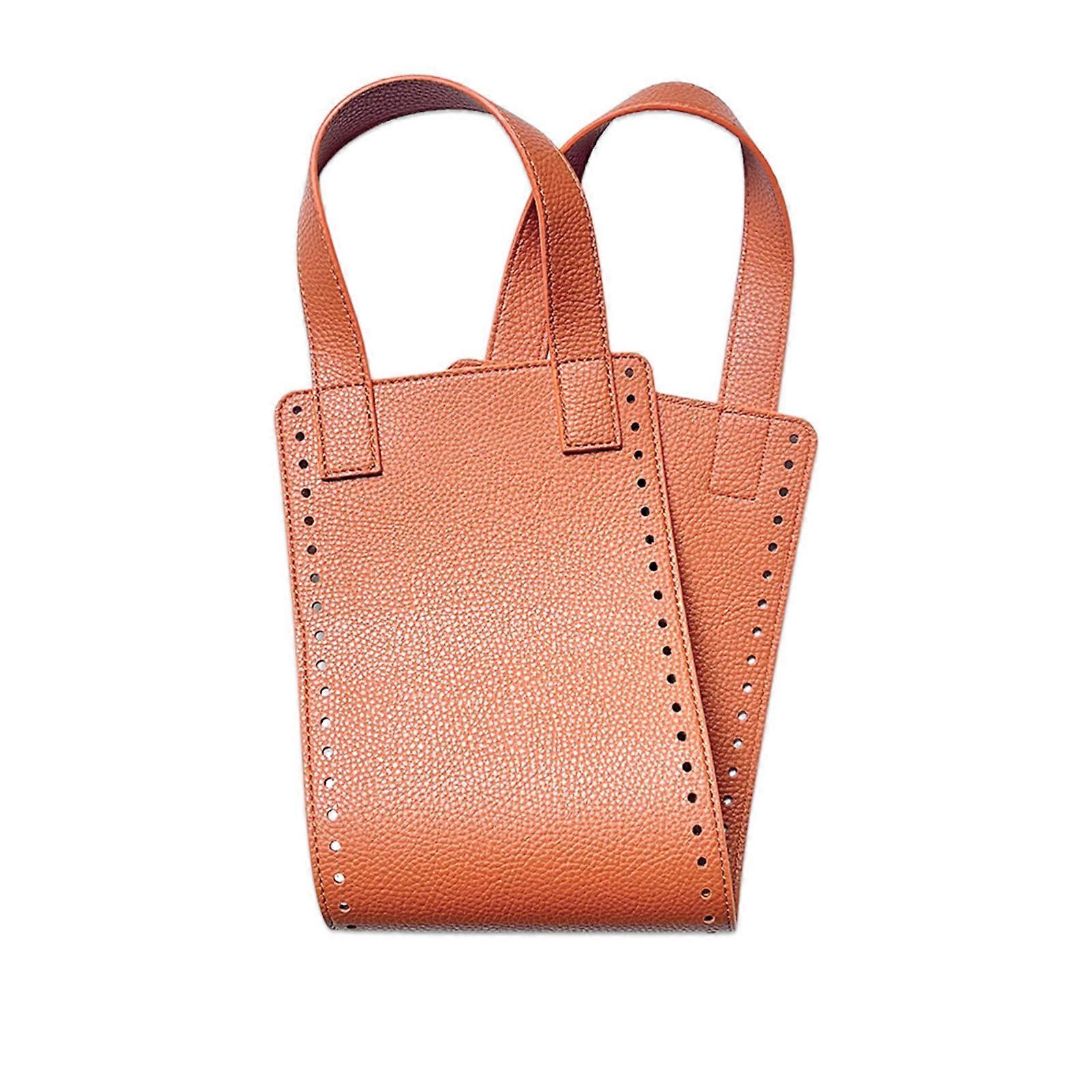 Handmade PU Leather Crochet Bag with Bottom Handles for Crafting Handbags, Wallets, and Purses in Brown