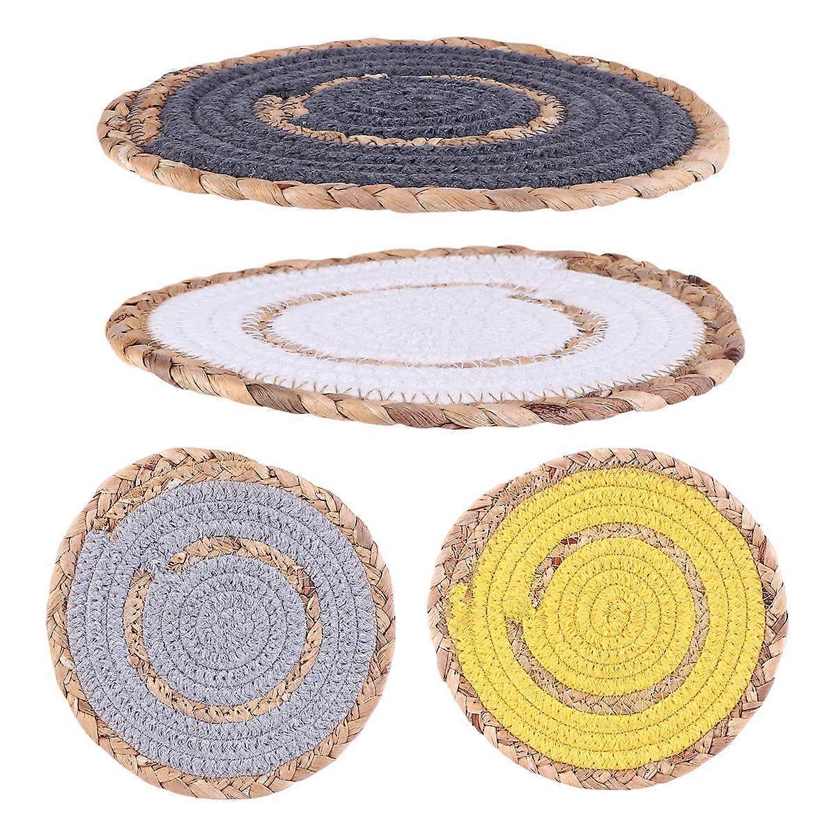 Cotton and Straw placemat for Eating Use and Heat Proof Pad with Good Water Absorbability 4 Pieces Assorted Color