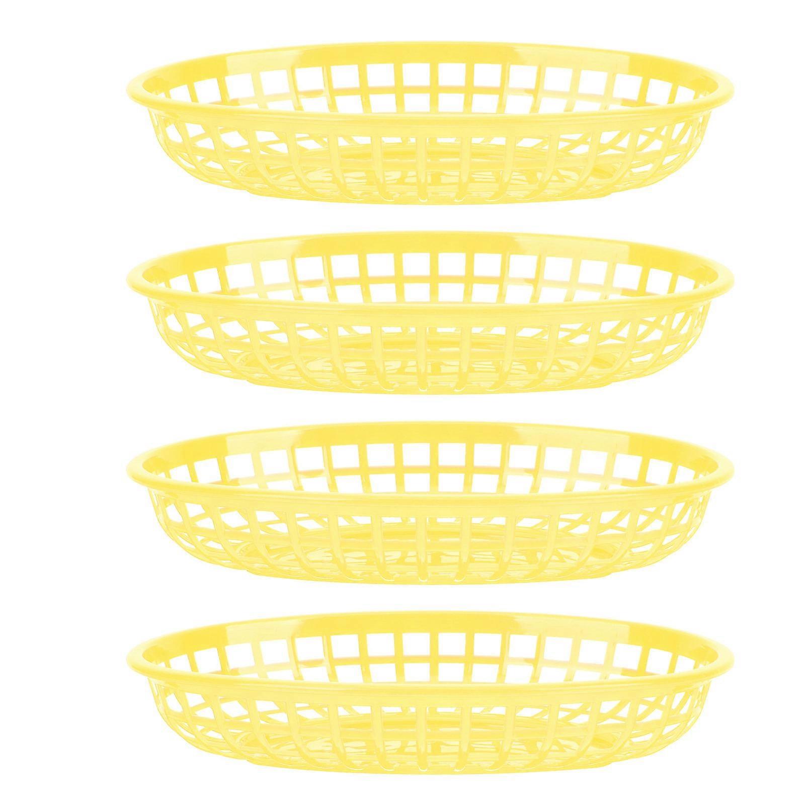 Food Storage Baskets 4Pcs Rectangular Fast Food Items Kitchen Use Yellow Plastic Organizing Airflow Through Perforated Design