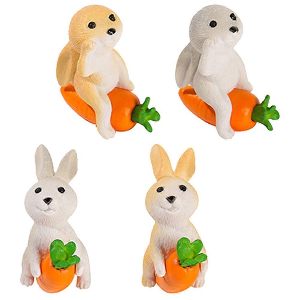 Hemoton 4Pcs Mini Rabbit Figurine Resin Year of the Rabbit Bunny with Carrot Zodiac Rabbit Decoration
