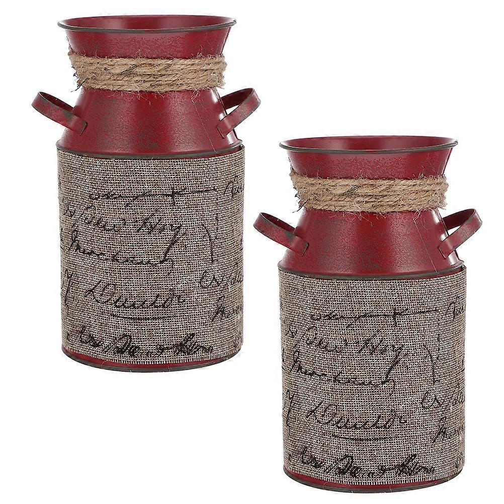 Retro Round Garden Iron Bucket Flower Display Container For Adults 10X19Cm Versatile 2Set