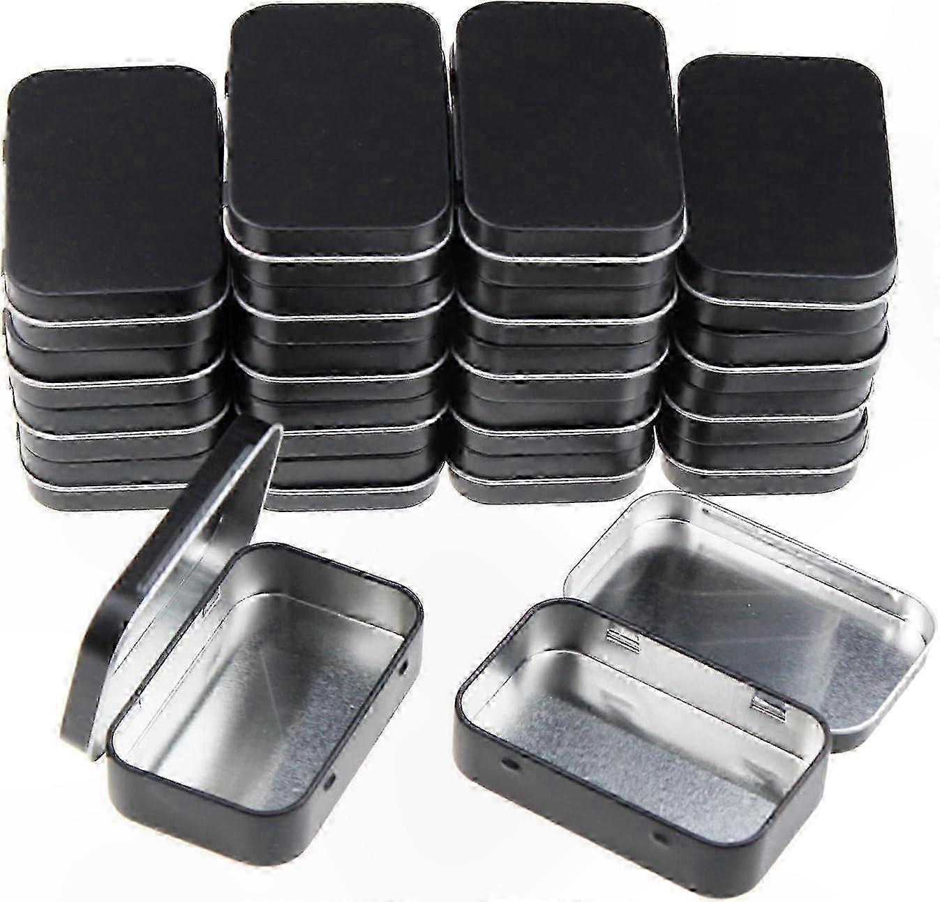 20-Pack Rectangular Hinged Tin Containers for Home Storage, Black Basic Essentials