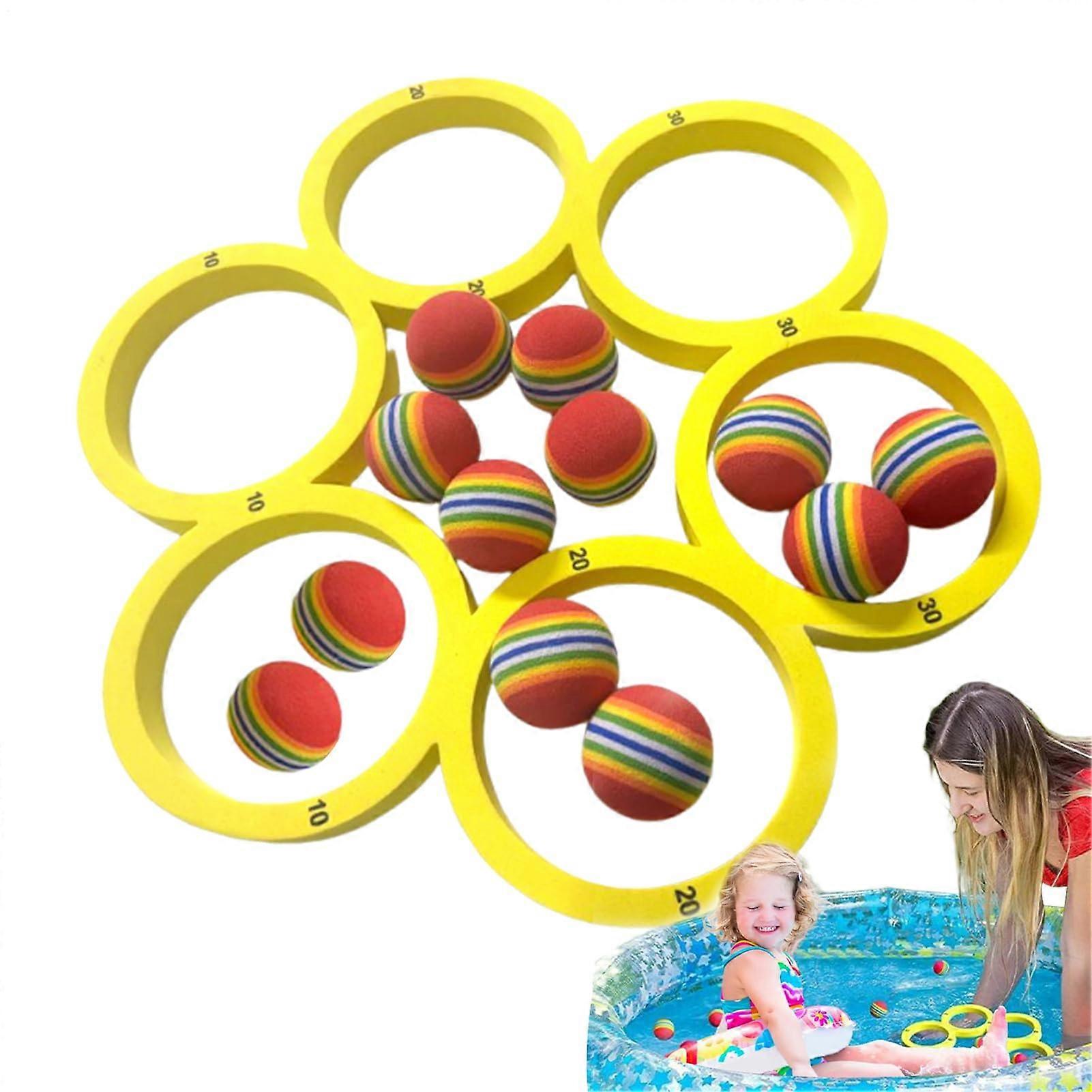 Swimming Pool Games Pool Toy With Toss Games And 12 Permanently Attached Rainbow Balls For Garden And Pool Use
