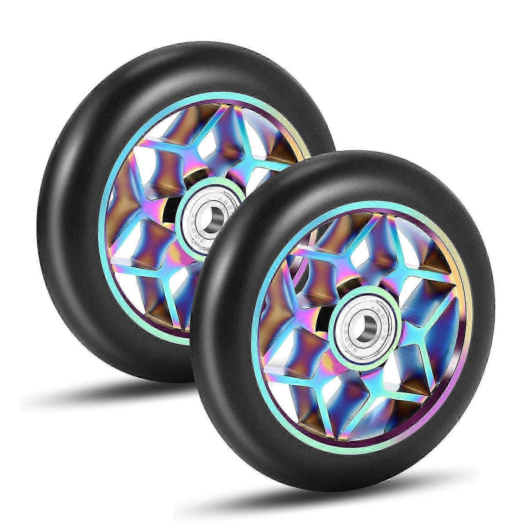 2 Pz 110mm Ruote Scooter PU Ruote Spesse Acrobazia con Cuscinetti (Nero)