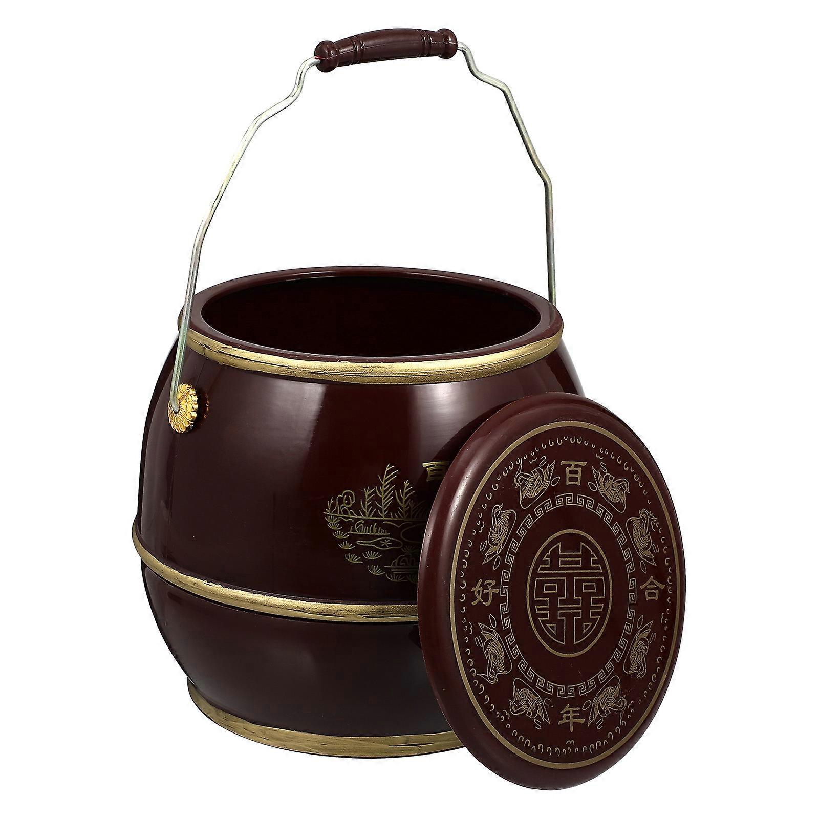 Red Plastic Storage Barrel for Home Use Portable and Easy to Clean Suitable for Wedding Decoration