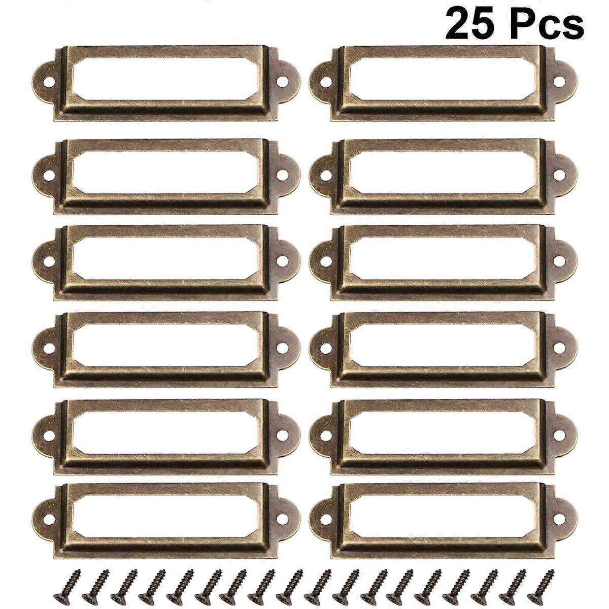 25 Pcs Retro Iron Sheet Label Holder for Drawer Use Vintage Style Dark Brown 50pcs Screws Included