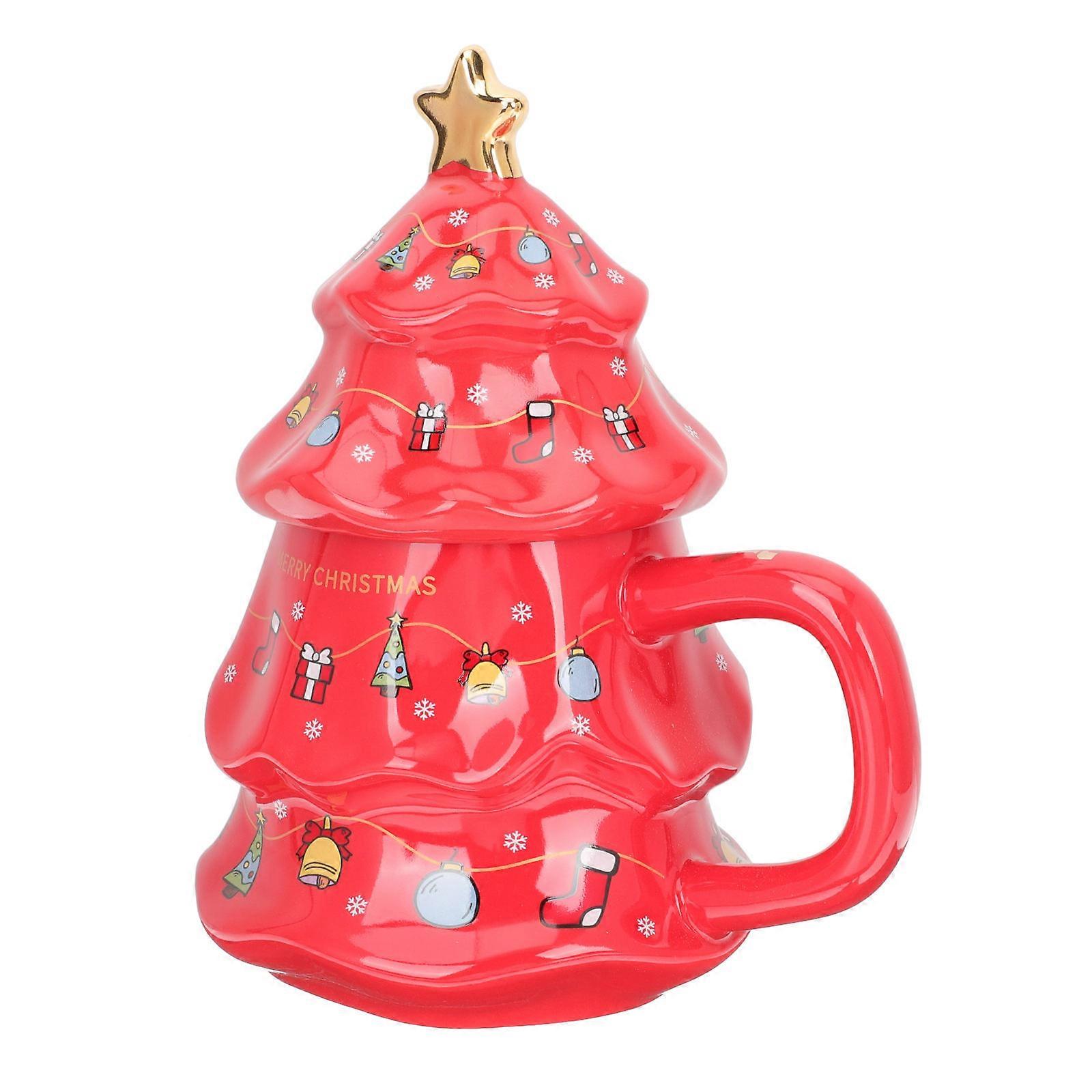High Temperature Firing Decorative Coffee Mug With Lid And Spoon For Holiday Celebrations Red 1Set