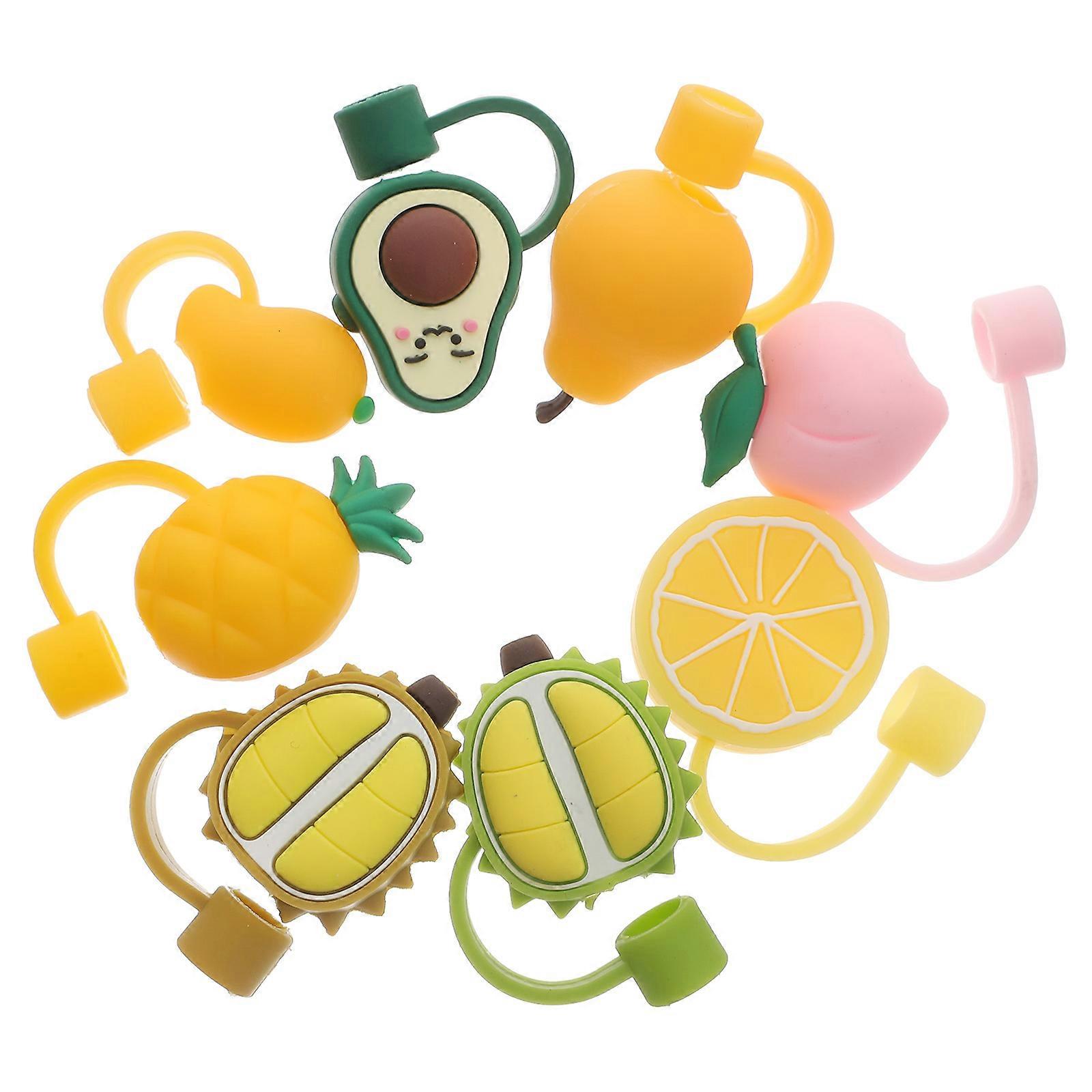 Cartoon Fruit Straw Caps 8Pcs For Outdoor Activities Daily Use Themed Parties Birthday Parties Assorted Color Dust-proof