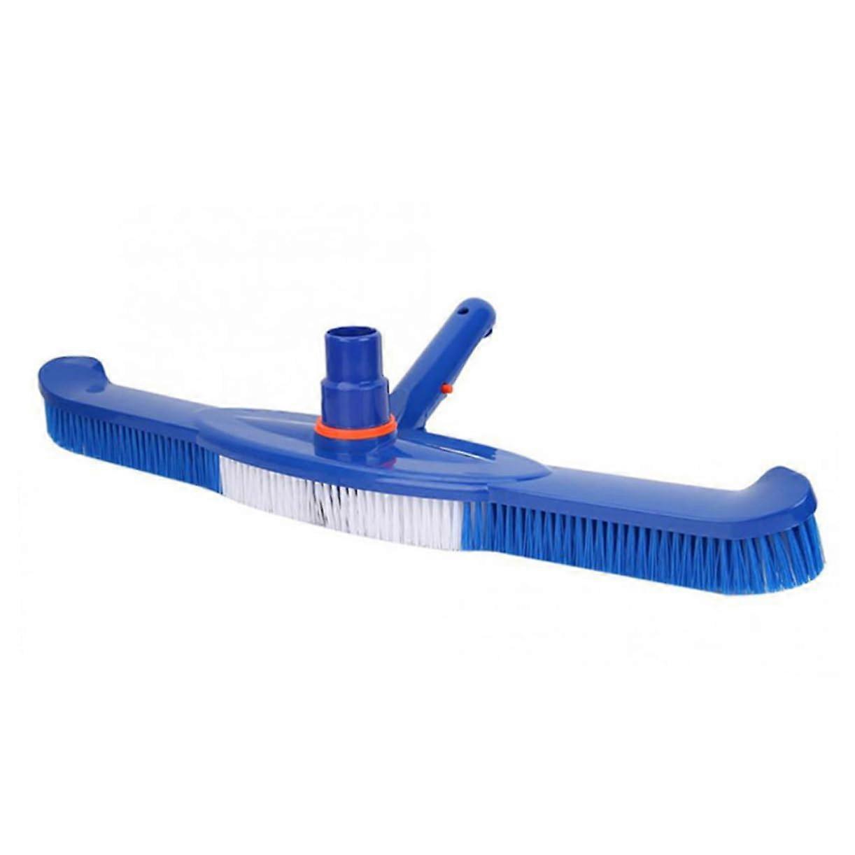 Pool cleaning brush with plastic head for efficient cleaning of swimming pools and ponds, easy connection with extension poles for corners.