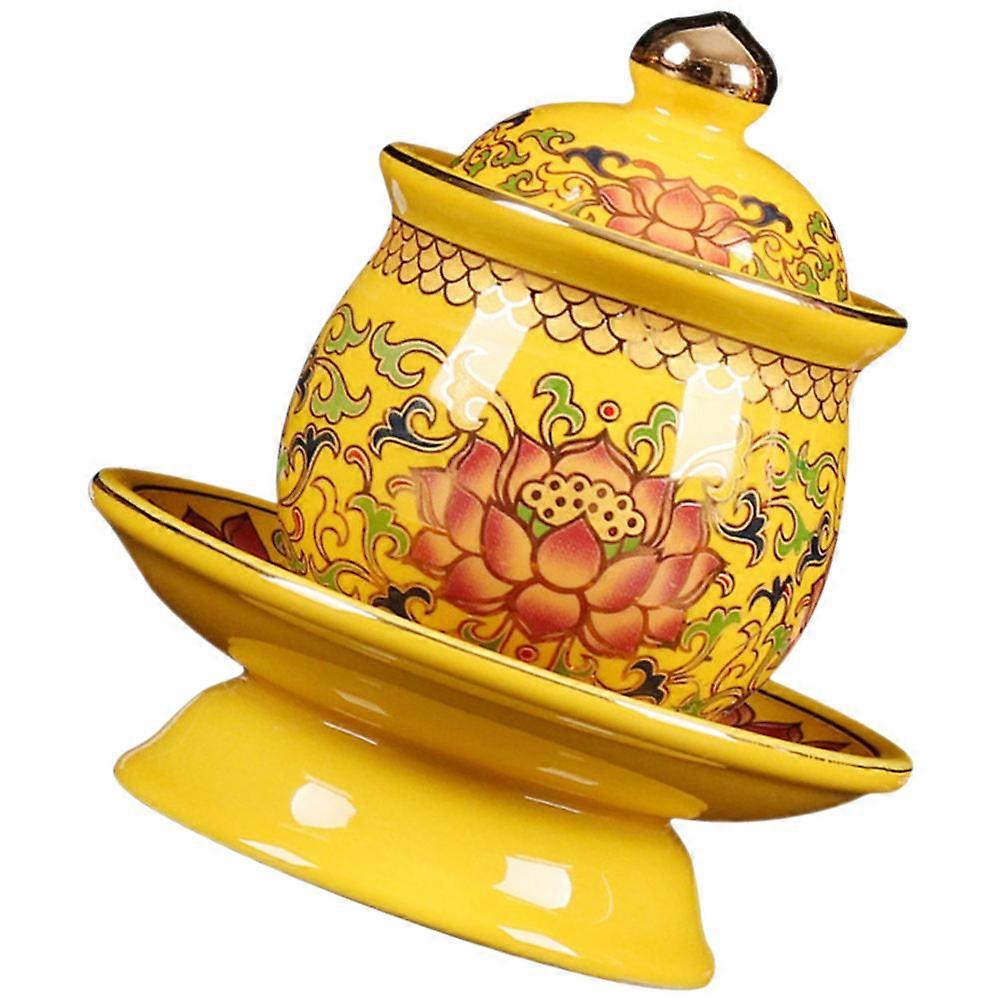 Ceramic Water Supply Cup Lifelike Design For Buddhist Art Collectors And Home Use In Yellow 1Pcs