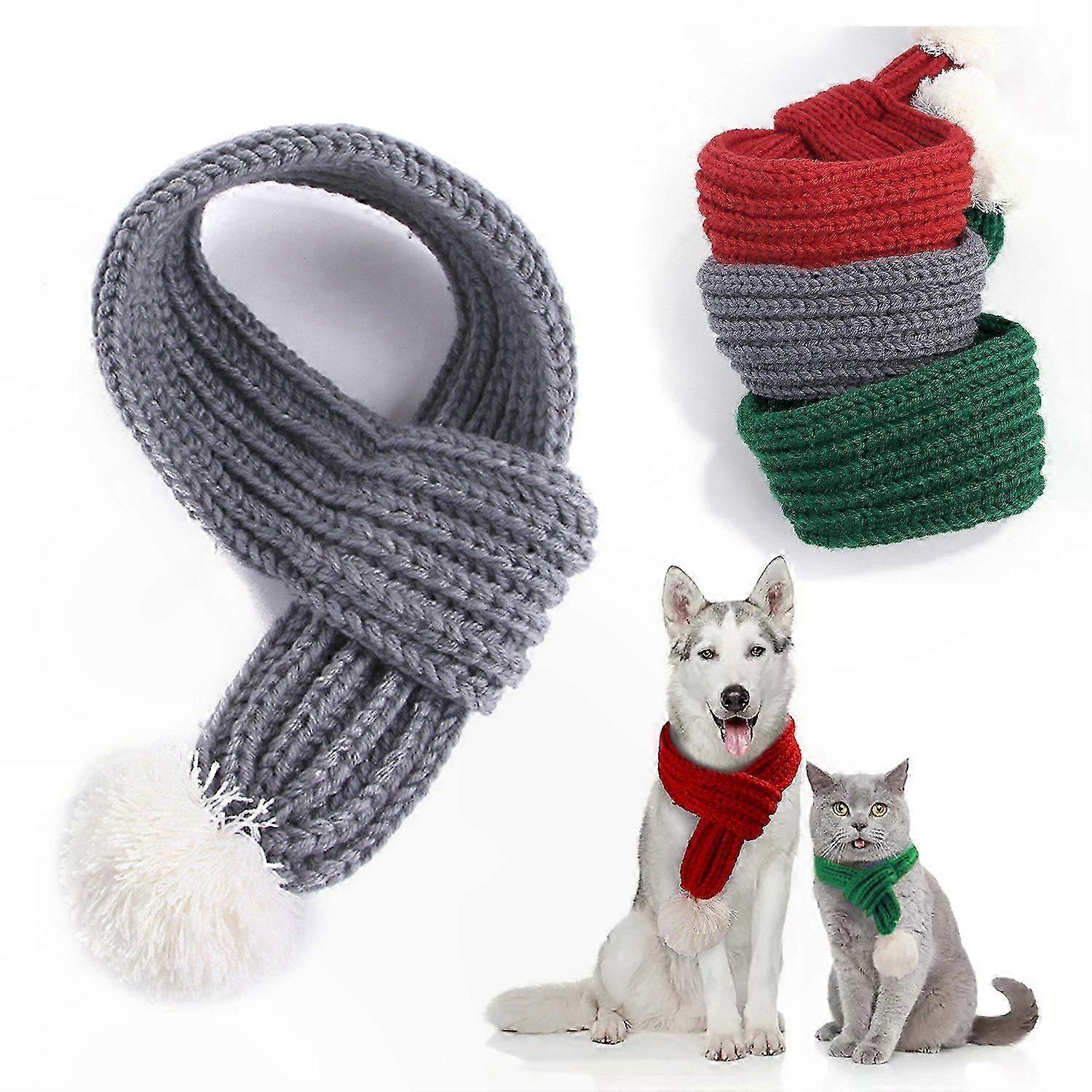 Festive Knitted Scarf with Fur Ball for Dogs and Cats Soft Cozy Accessory S/M/L Sizes
