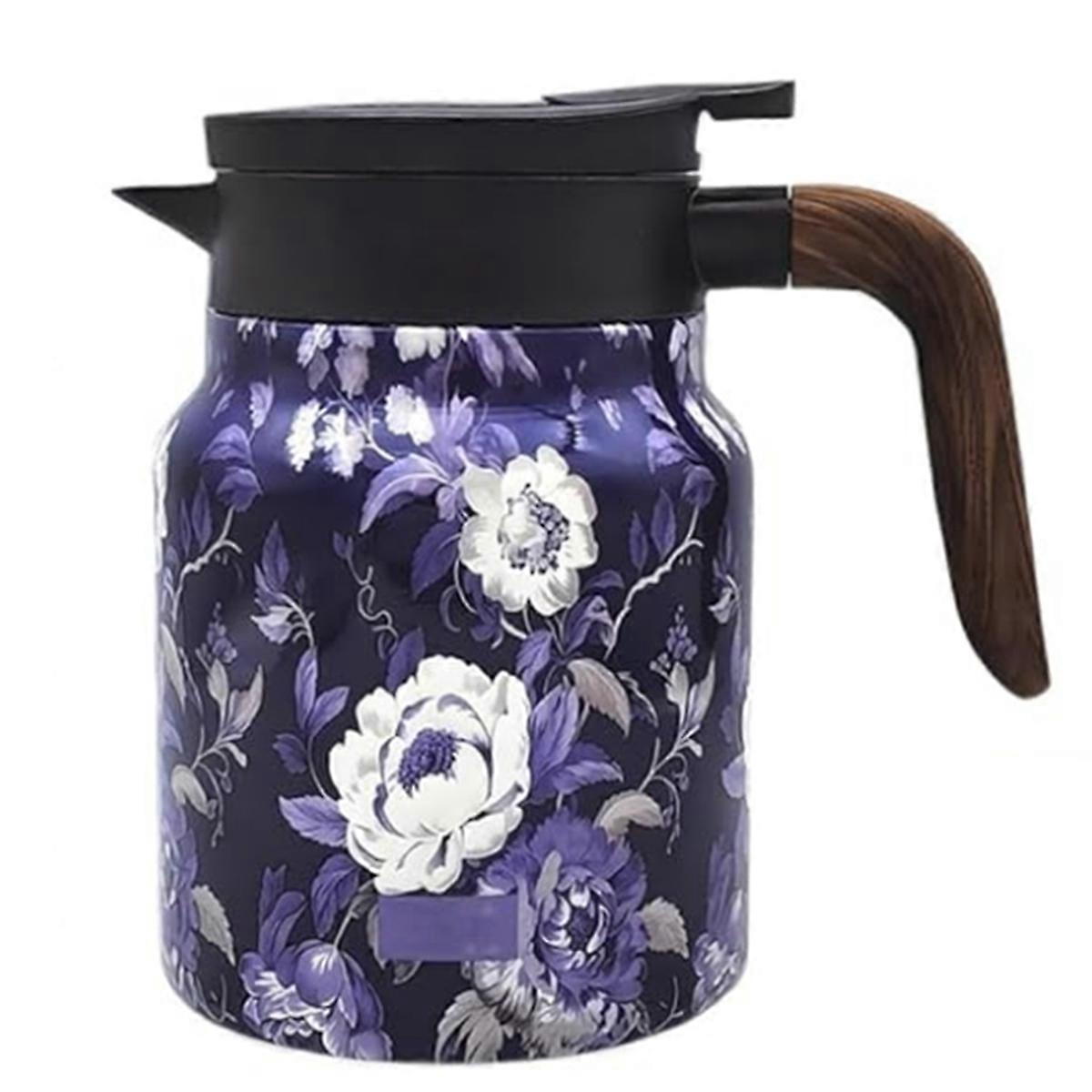 Vintage Floral Pattern Tea Built-in Infuser Stainless Steel Thermal Carafe with Lid for Hot Drinks