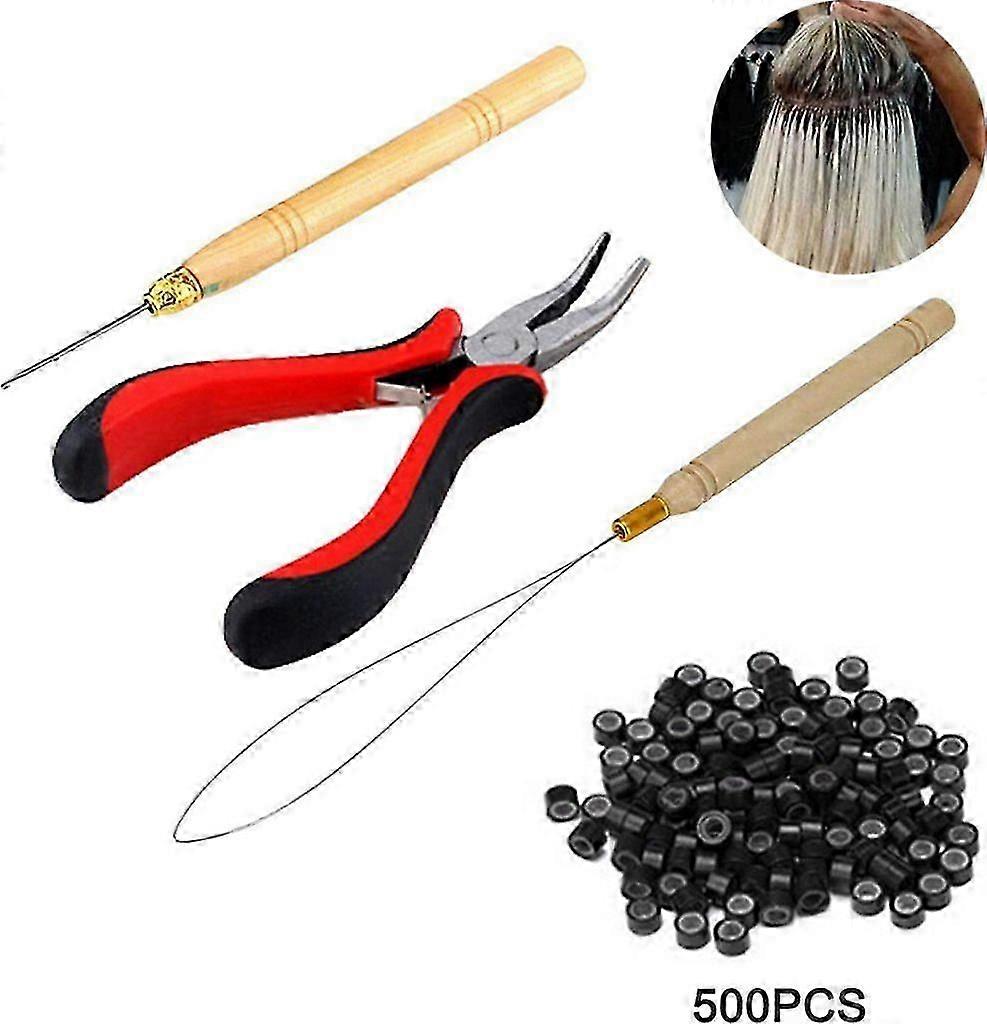 500-Piece Micro Ring Hair Extension Kit with Pliers & Needles - Complete Set