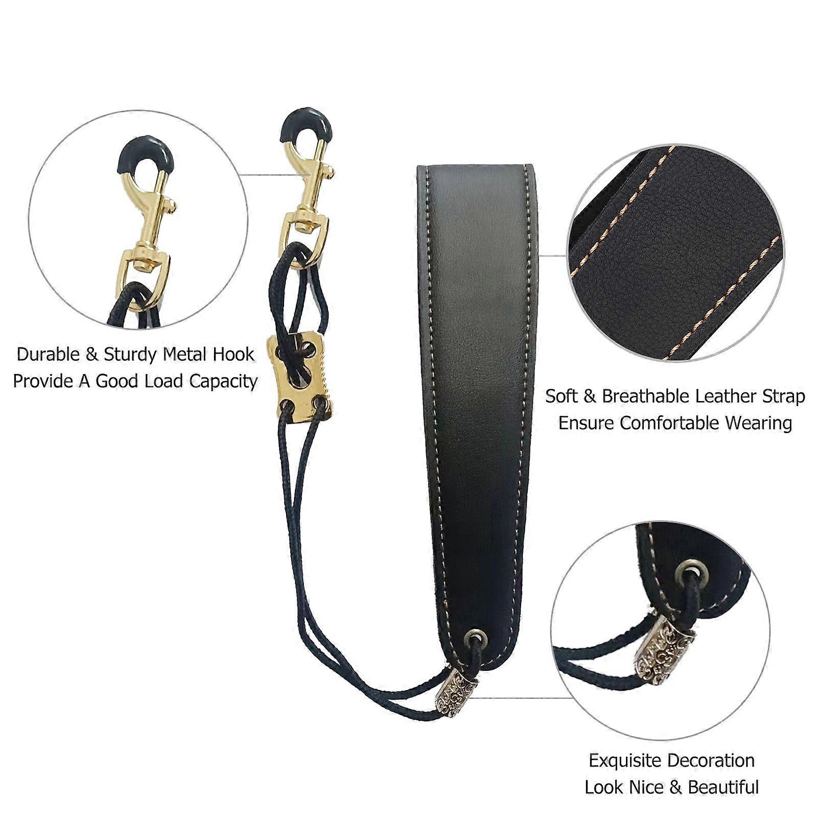 Adjustable Saxophone Neck Strap Soft Leather Padded Sax Strap with Metal Hook for Saxophones Clarinets