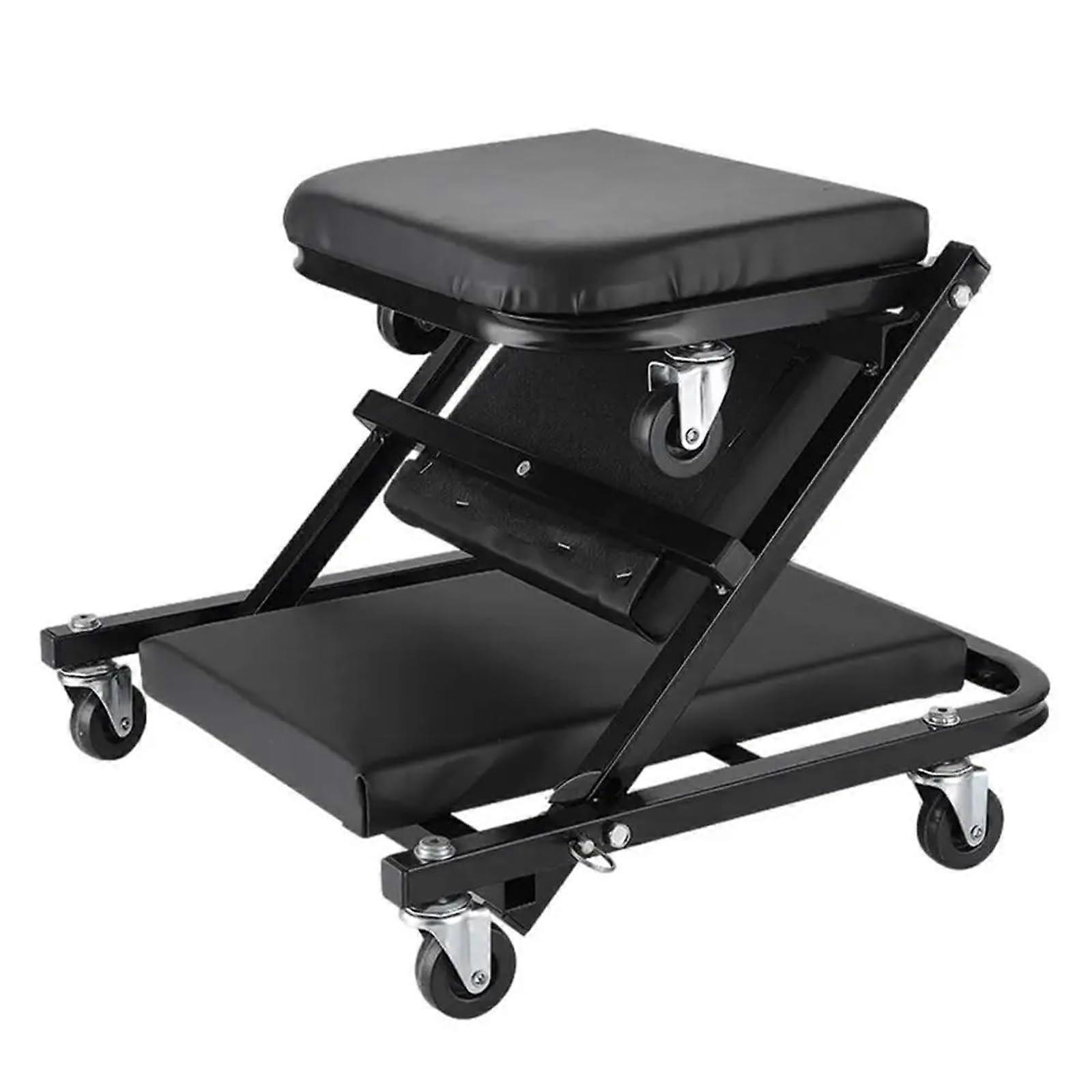 Mechanic's Seat 36-Inch Folding Car Repair Bed with Wheels, Rolling Auto Maintenance Workbench Chair in Red