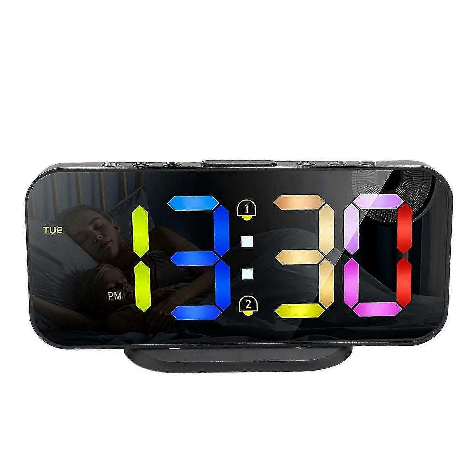 6.7 Inch LED Mirror Clock with Adjustable Brightness, HD Digital Alarm Clock, Black Frame for Bedroom or Bathroom