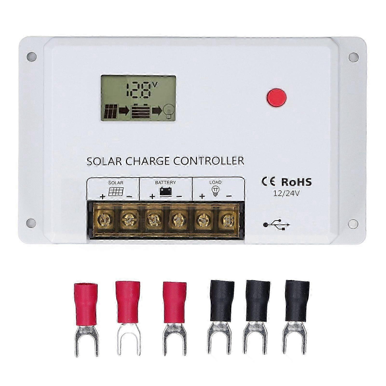 PWM Solar Charge Controller Regulator LCD Display for Lithium Sealed Gel Flooded Batteries 12V 24V 30A