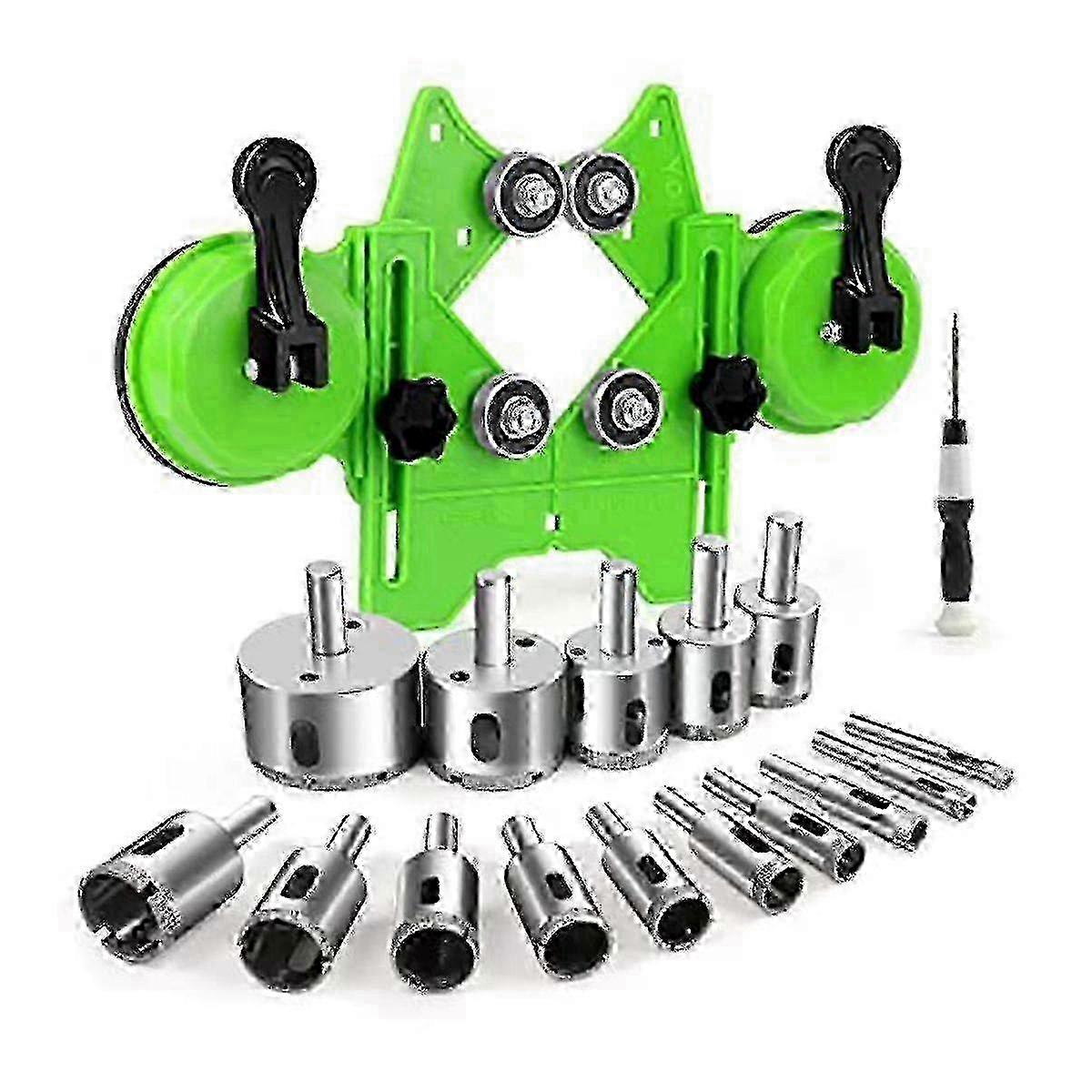Diamond Hole Saw Kit with 17 Pcs Including Drill Bits, Double Suction Cups, Guide Jig Fixture for Various Sizes up to 83mm