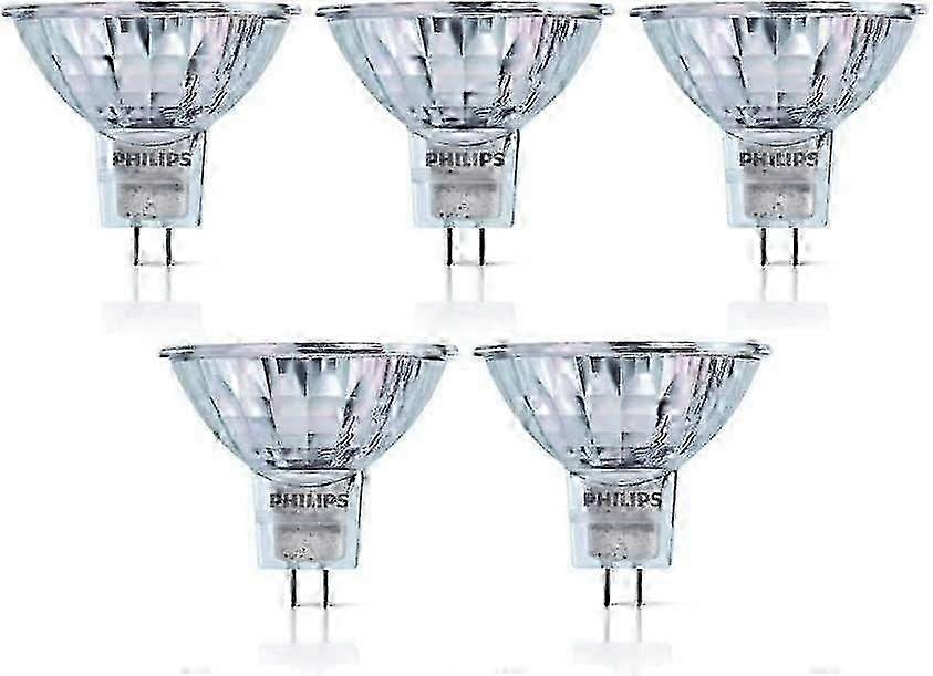 Pacote com 5 lâmpadas halógenas Philips MR16 12V 50W GU5.3 Base 36D Ângulo de feixe 4000Hrs Regulável para iluminação interna 58845100d
