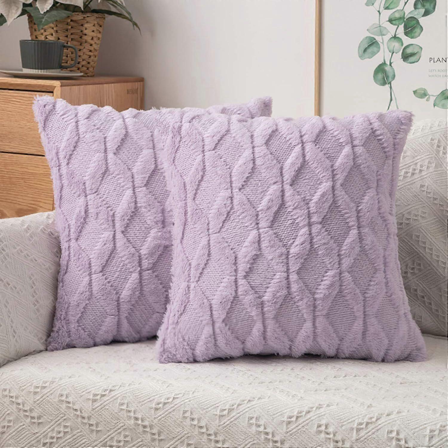 Light Purple Throw Pillow Covers 18x18 Set of 2 Spring Decorative Farmhouse Couch Throw Pi