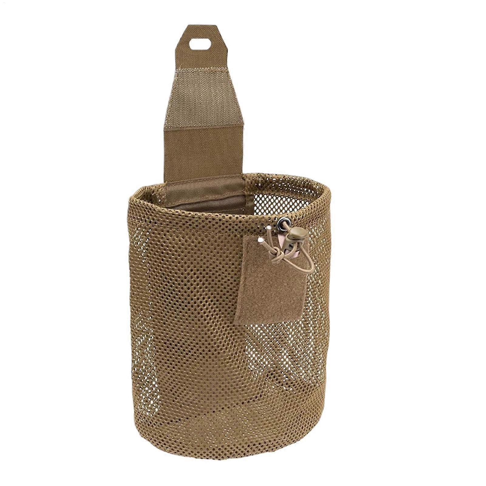 Foldable Utility Pouch For Tactical Gear And Hunting, Compact Drawstring Organizer Bag, 19x23cm, Belt Attachment, Khaki